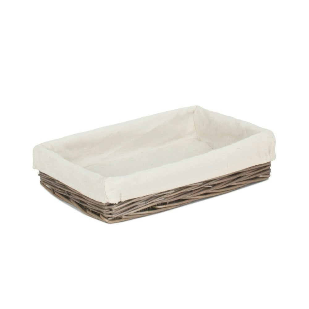 Red Hamper Lined Antique Wash Rectangular Straight Sided Wicker Tray - Small