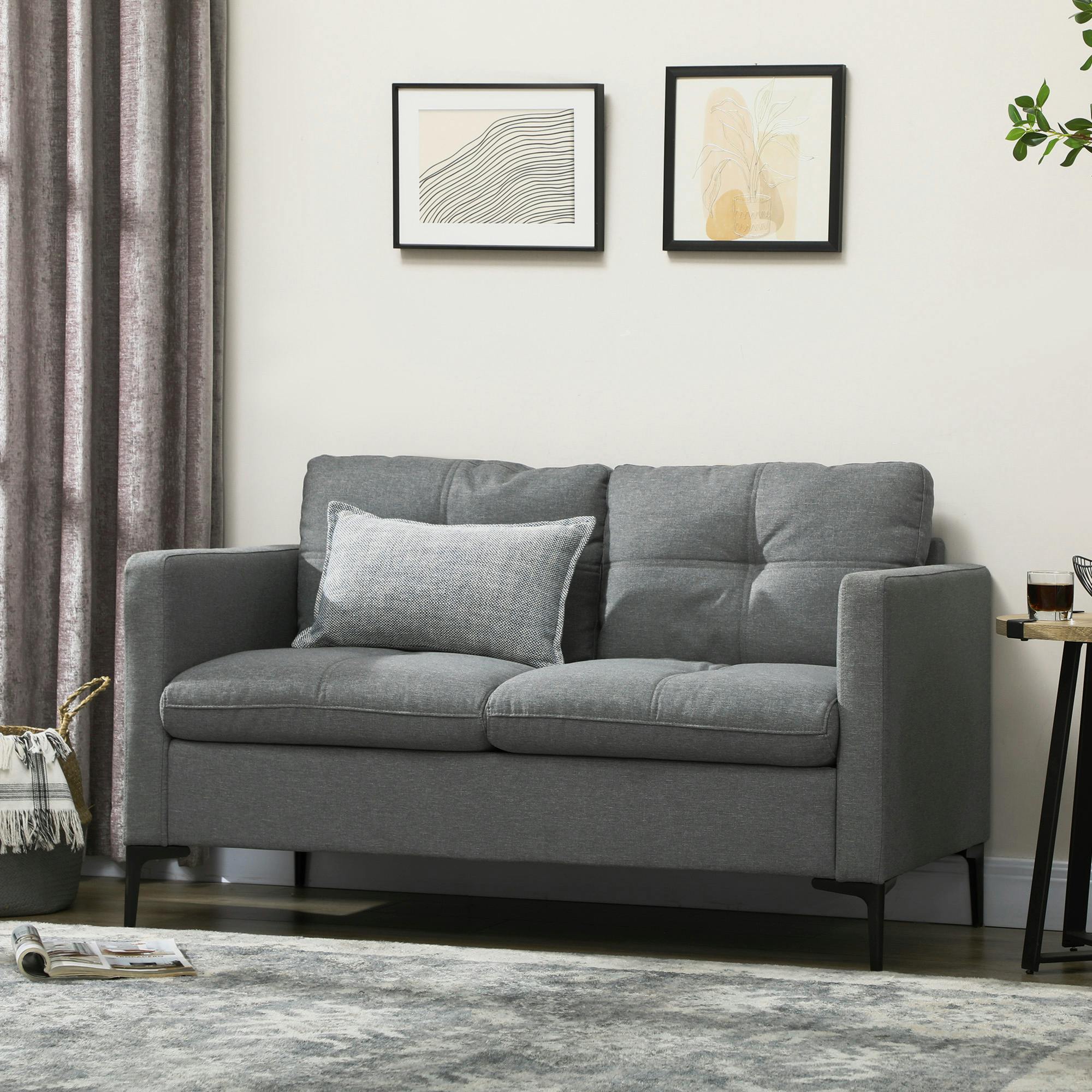 Homcom Modern Loveseat Sofa Upholstered 2 Seater For Living Room
