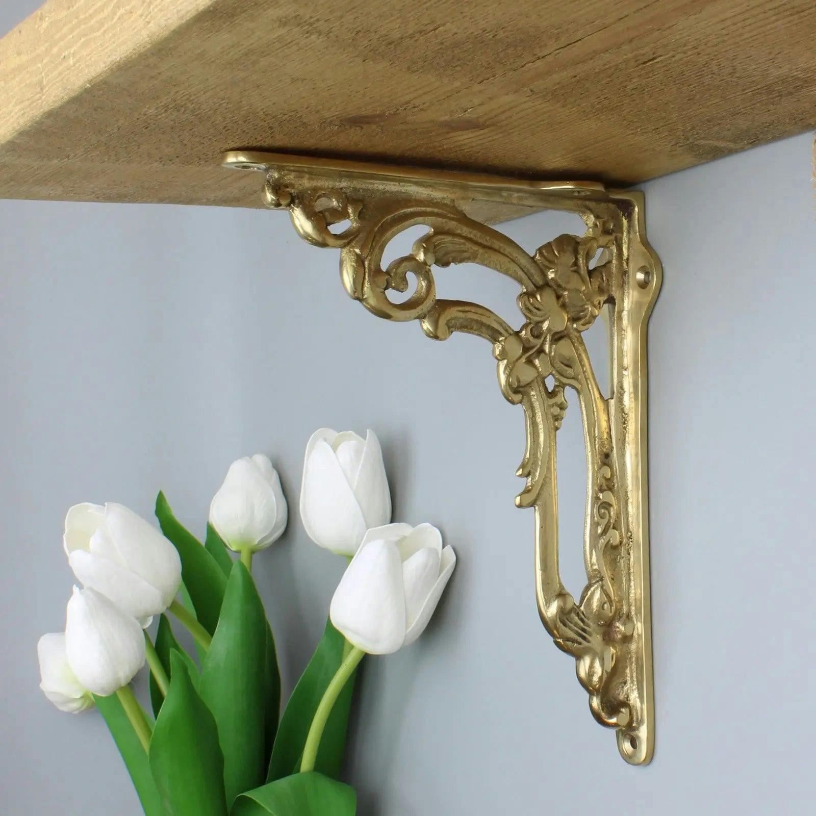 Rackhams Pair Of Antique Brass Victorian Flower Shelf Brackets - 150Mm X 200Mm - Image 2