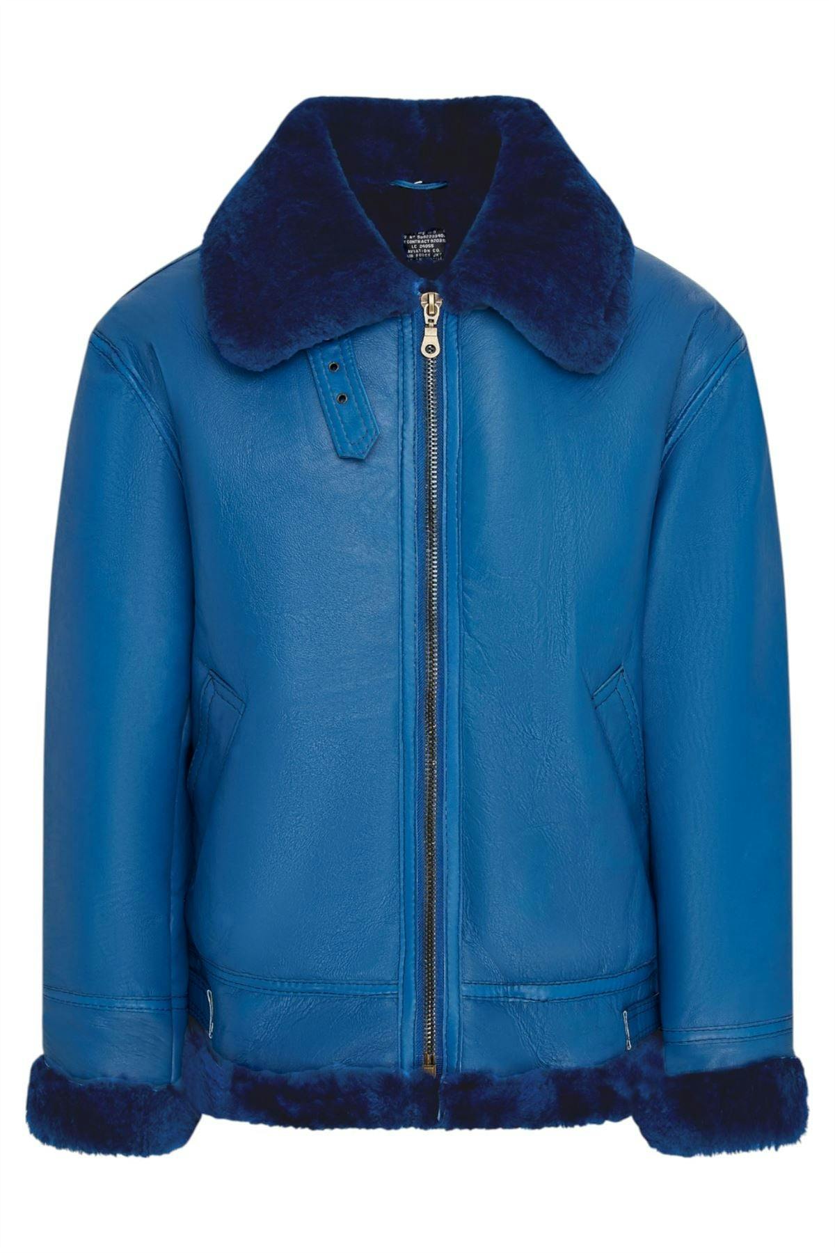 Infinity Leather Men's Blue B3 Bomber Raf Aviator Sheepskin Jacket -Wyndham - Uk 2XL | Eu 54 | Us 44