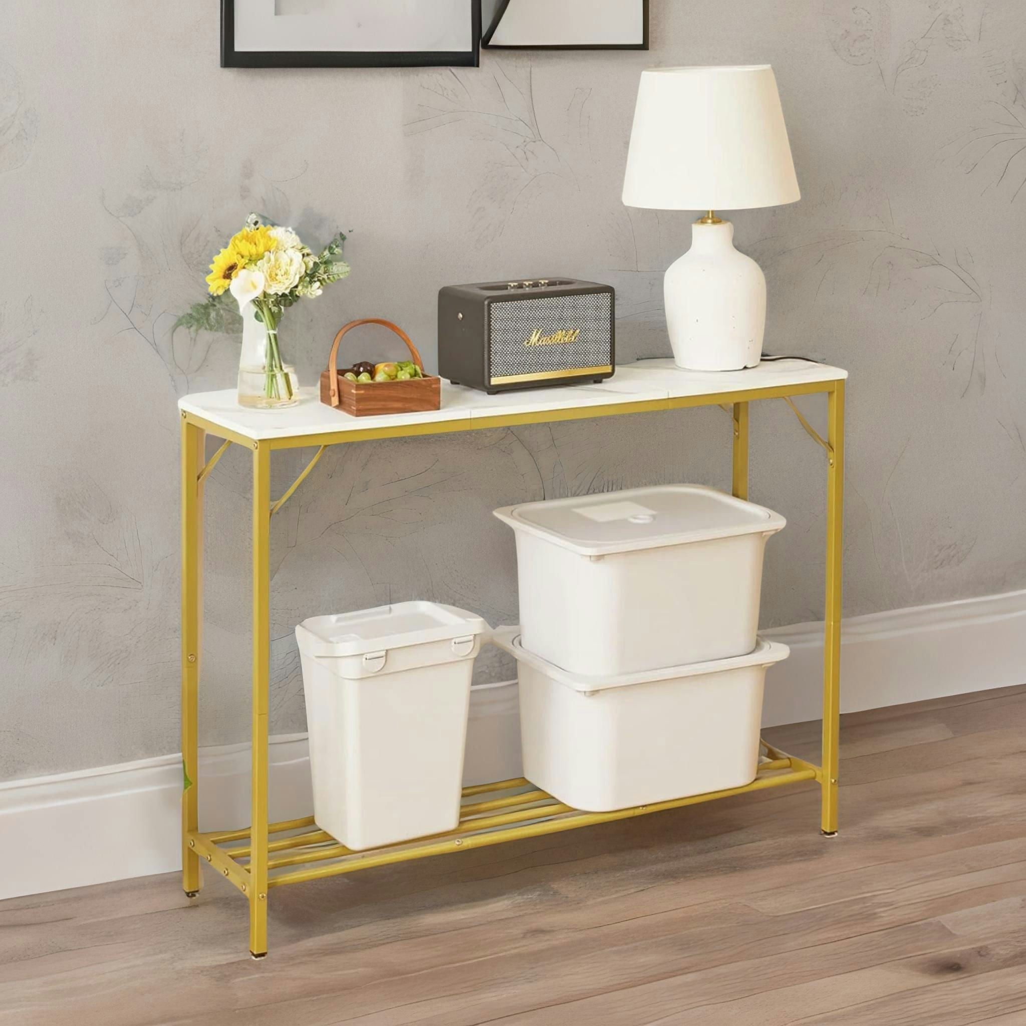 Rackhams Gold 2-Tier Hallway Console Table With Metal Frame