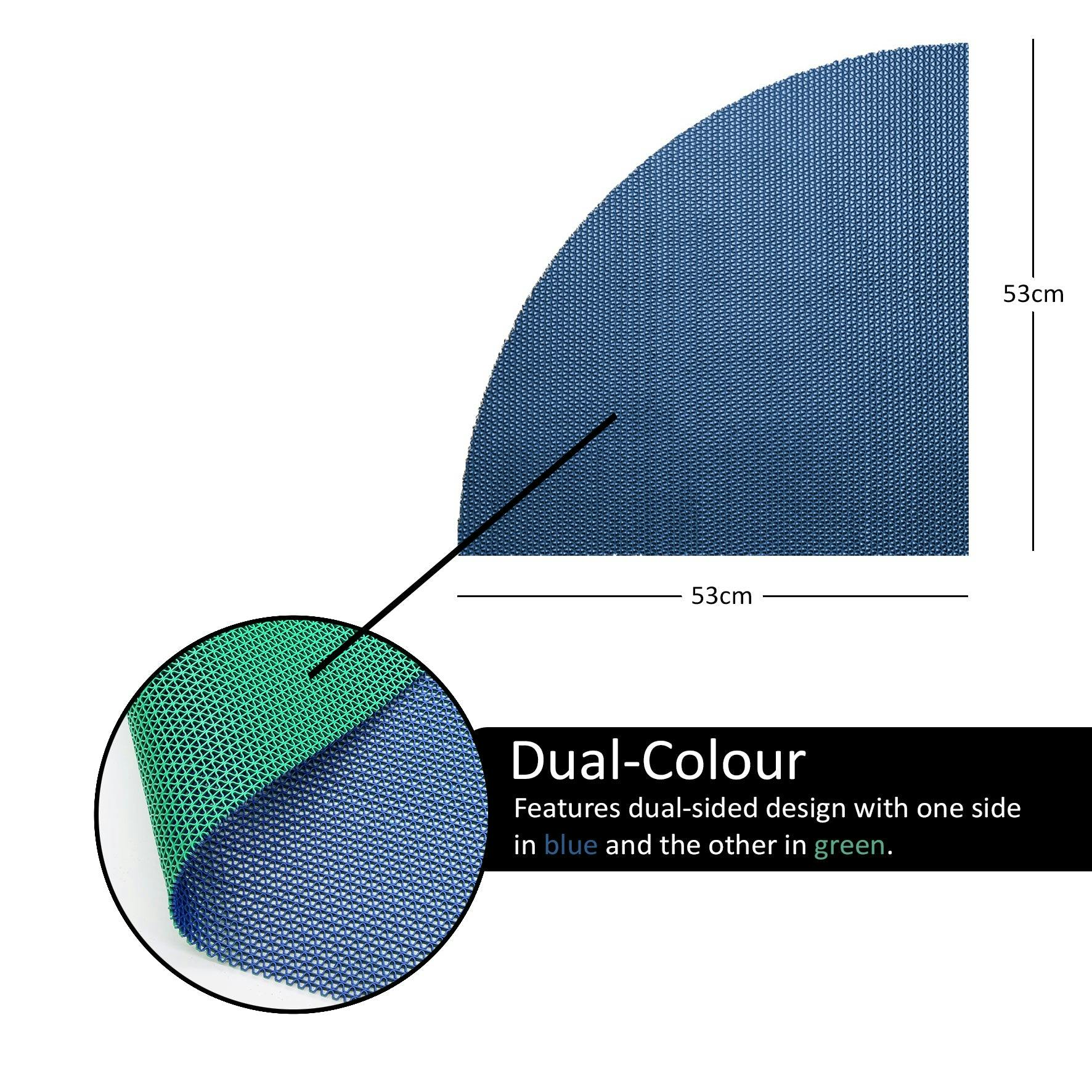 Rackhams Blue/Green Reversible Dual-Colour Pvc Shower Bathroom Anti Slip Mat - Quadrant 53X53cm