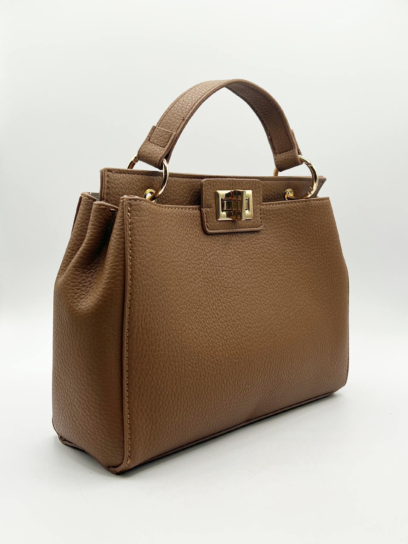 SVNX Women's Brown Faux Leather Handbag With Gold Trim - Image 2