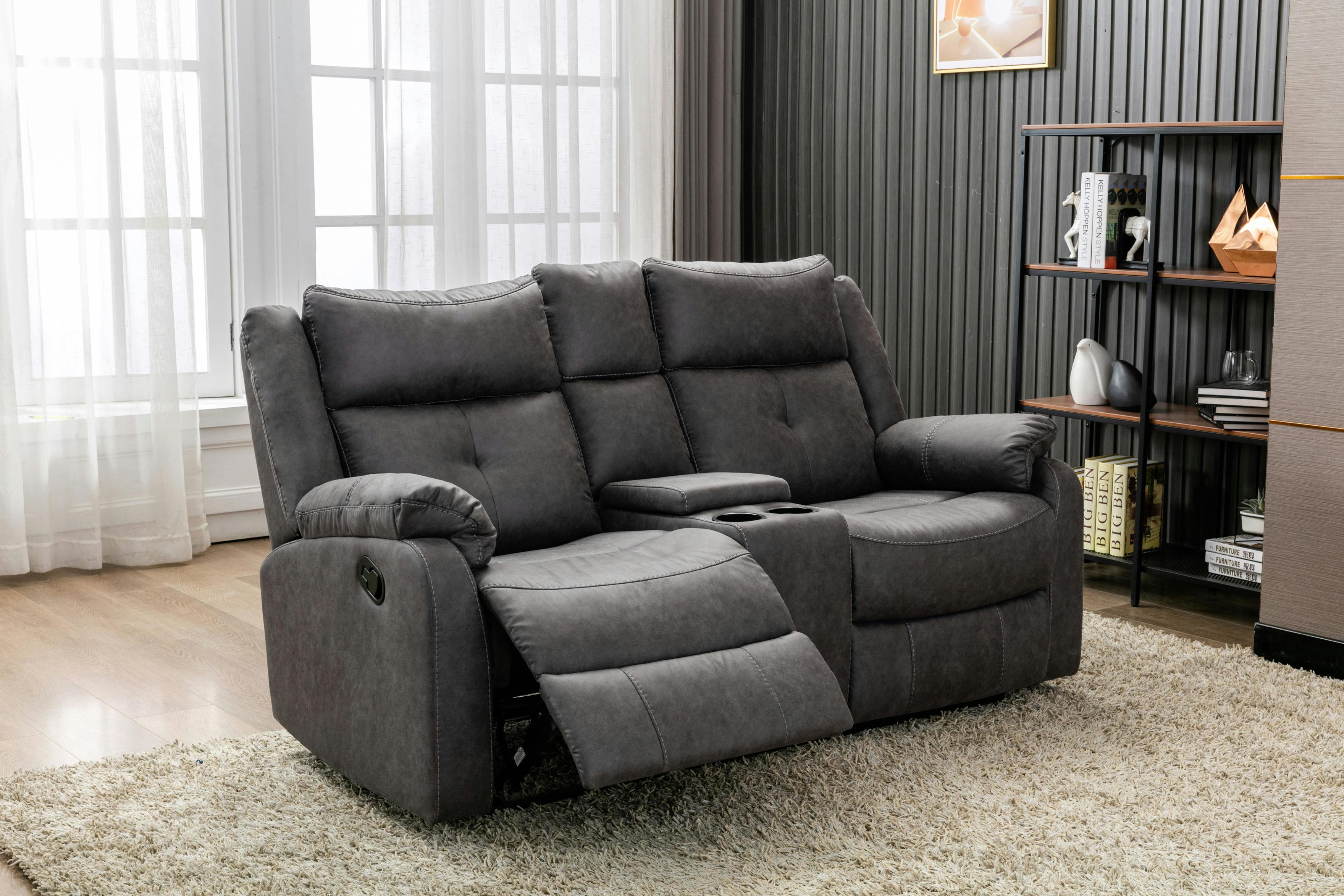 Rackhams Grey Bentley Manual Recliner 2 Seater Sofa With Console - Anchor