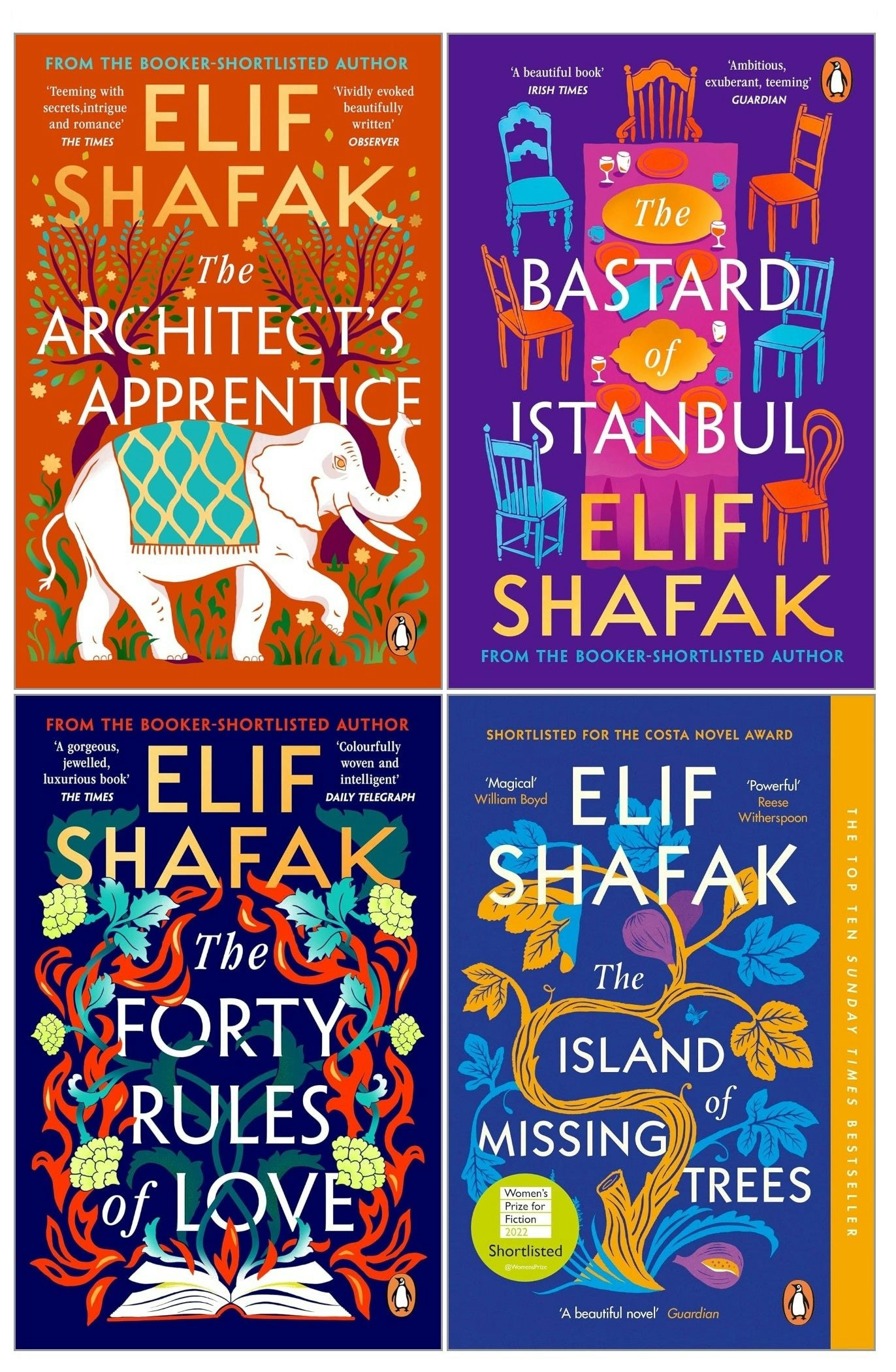 Various Publishers Boys Elif Shafak Collection 4 Books Set (The Forty Rules Of Love, The Bastard Of Istanbul, The Architect's Apprentice, The Island Of Missing Trees)