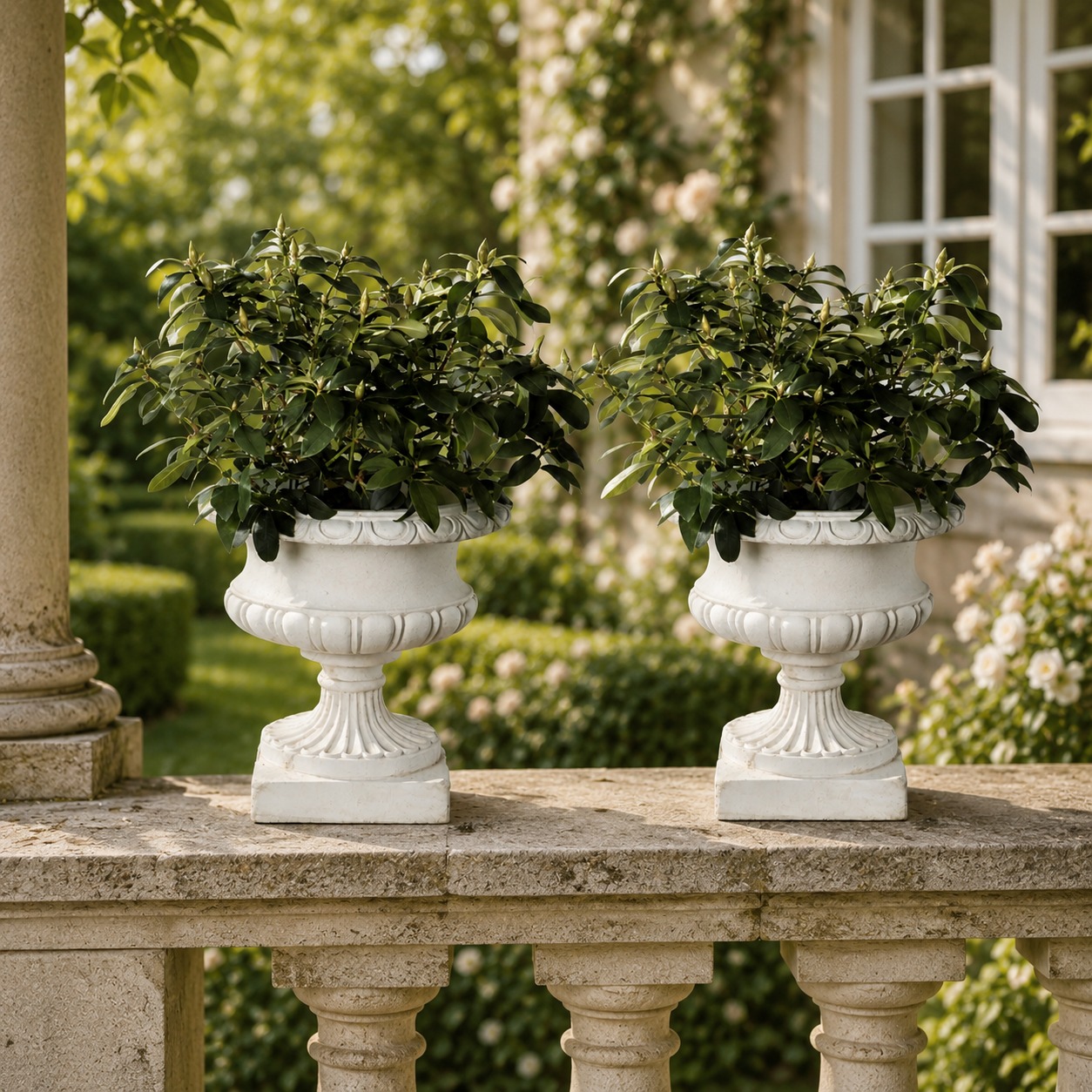 Rackhams Pair Of Large Edwardian Stone Vases Without Handles
