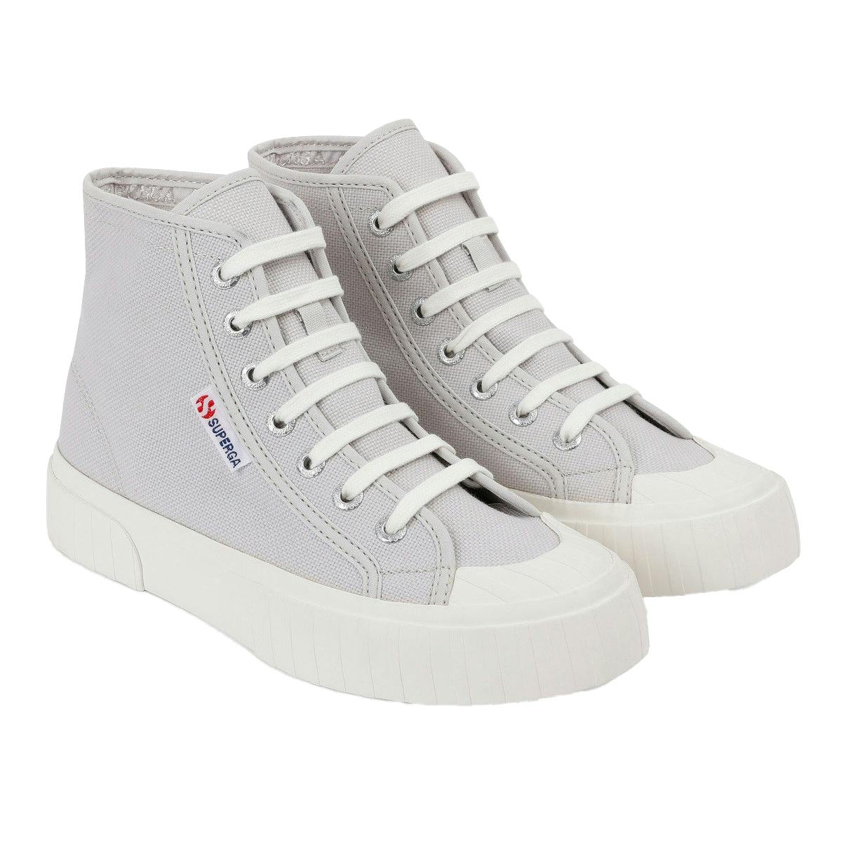 Superga Women's Grey/Silver 2696 Stripe High Tops - Silver/Avorio - 4 Uk - Silver/Avorio - 100% Mixed