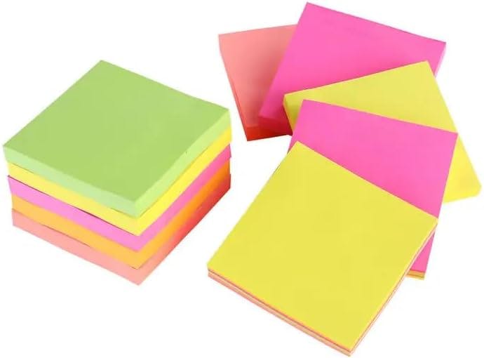 Rackhams Pink/Yellow/Orange Sticky Memo Notes Neon Block Cube Pad 3X3 Inch 450 Sheets - Assorted And Green Self Adhesive Sticky Notes For Organization