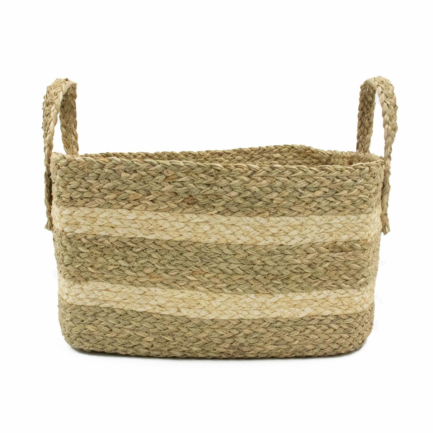 Jvl Brown Palma Natural Medium Rectangular Woven Storage Basket For Home Storage,