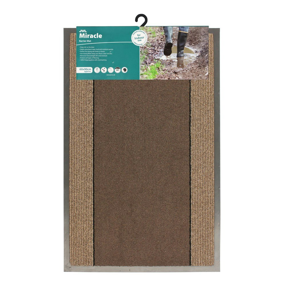 Jvl Brown Miracle Machine Washable With Stripes Barrier Mat, 60X90cm,