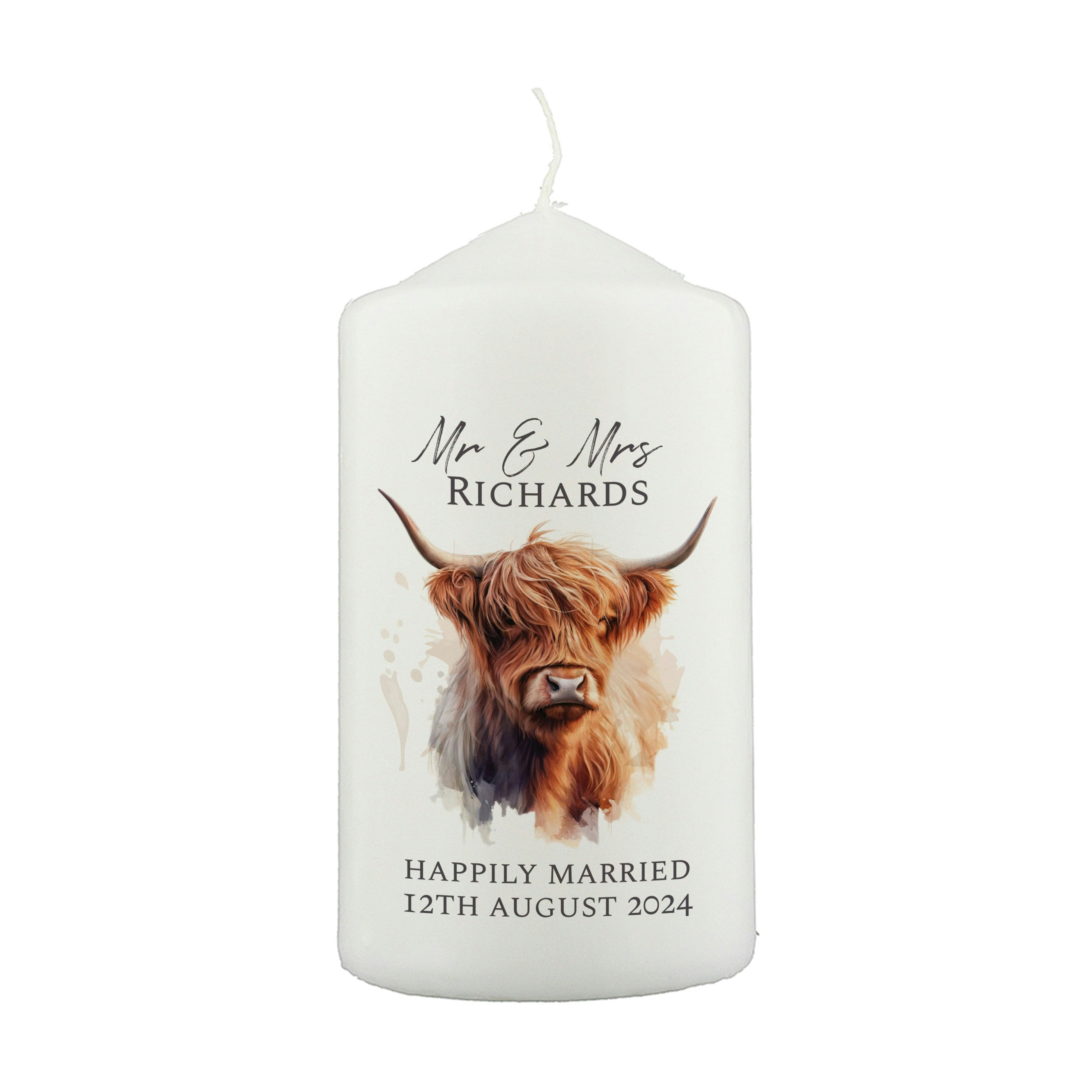 Personalised Memento Company Personalised Highland Cow Pillar Candle