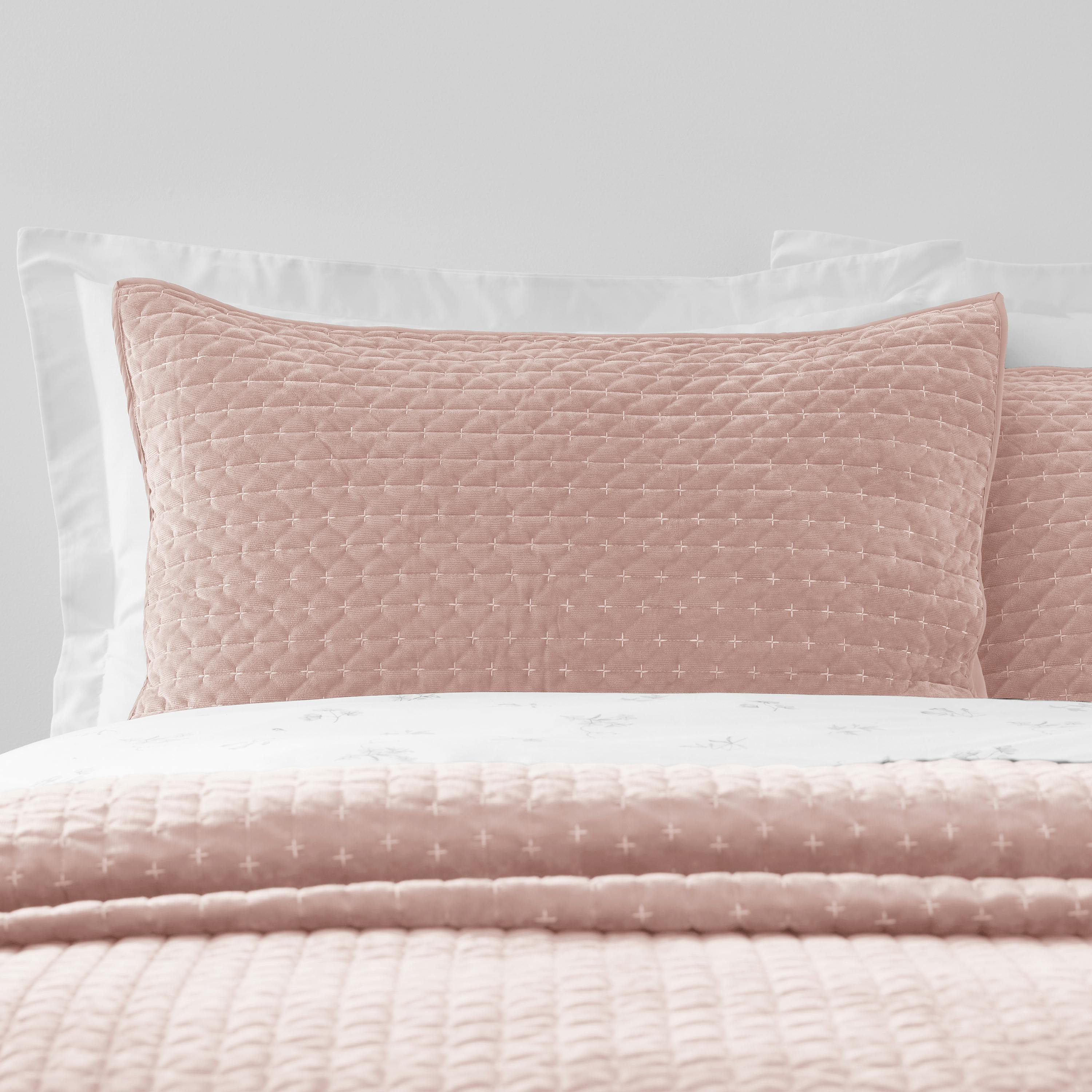 Bianca Pink Attica Velvet Embroidered Pillow Sham Pair