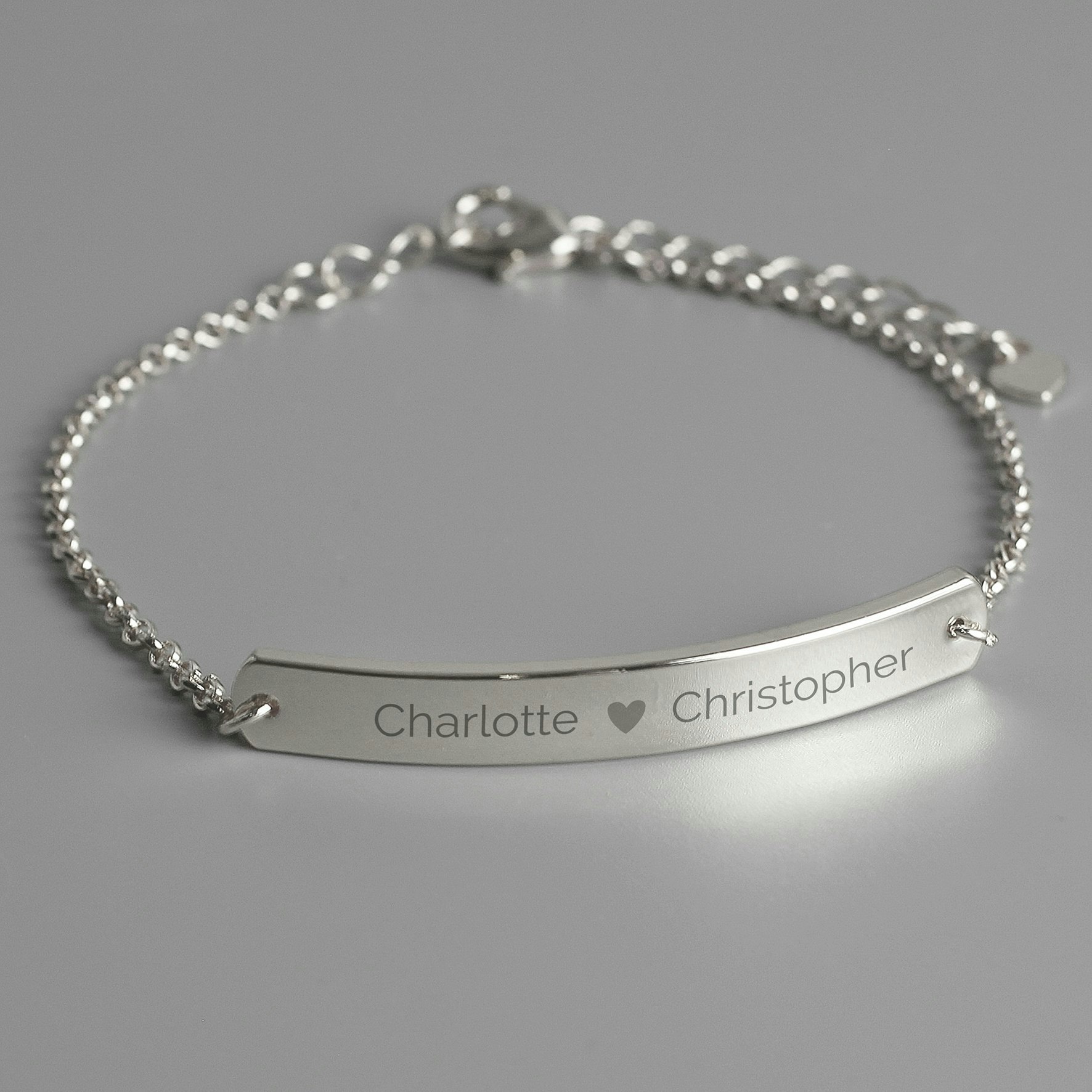 Personalised Memento Company Silver Personalised Tone Heart Bar Bracelet