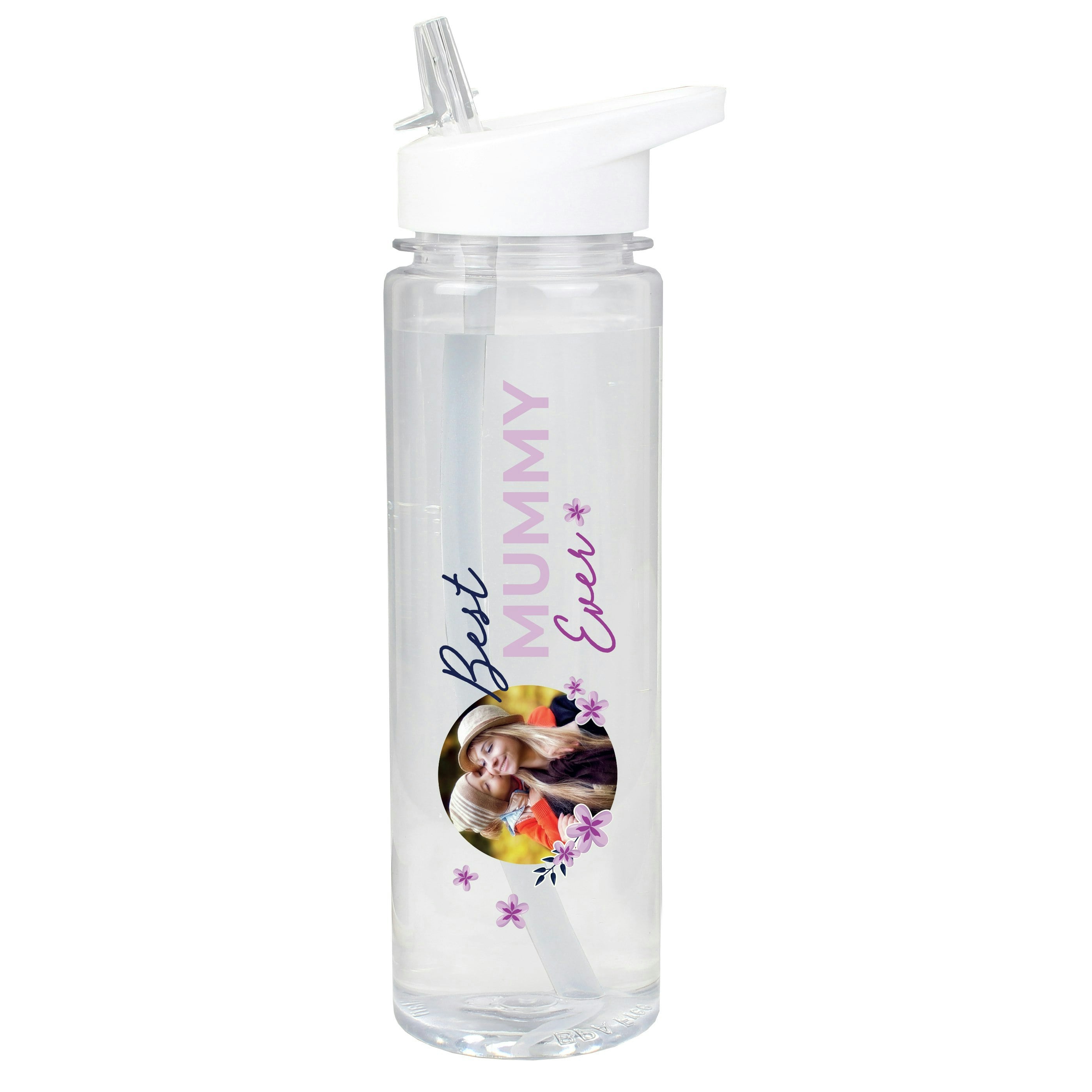 Personalised Memento Company White Personalised Floral Best Ever Photo Upload Water Bottle