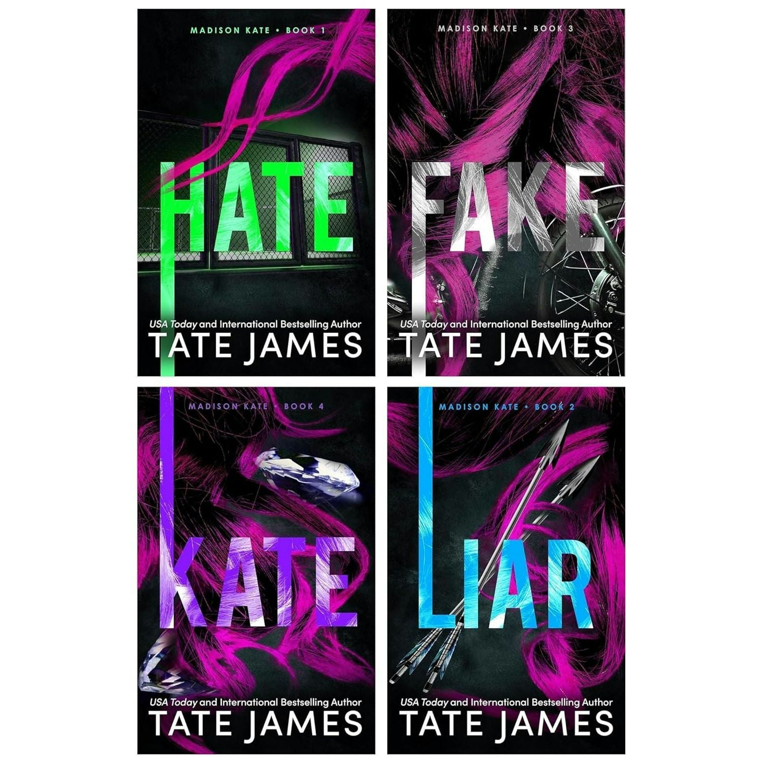 Sourcebooks Boys Madison Kate Series Books Collection Set By Tate James (Hate, Liar, Fake & Kate) Size 4