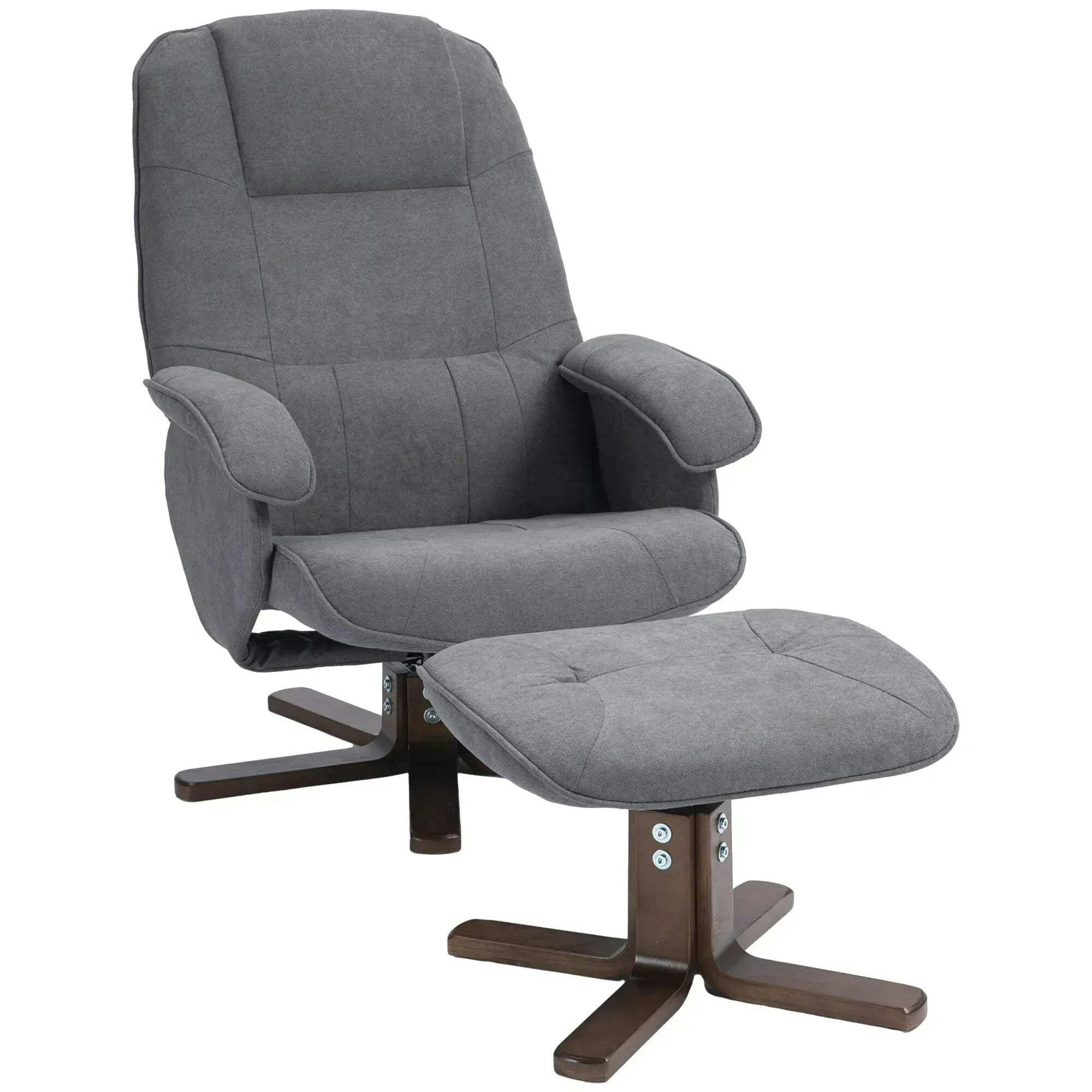 Homcom Unisex Grey Swivel Recliner Chair With Footstool & Wooden Base In - Image 5