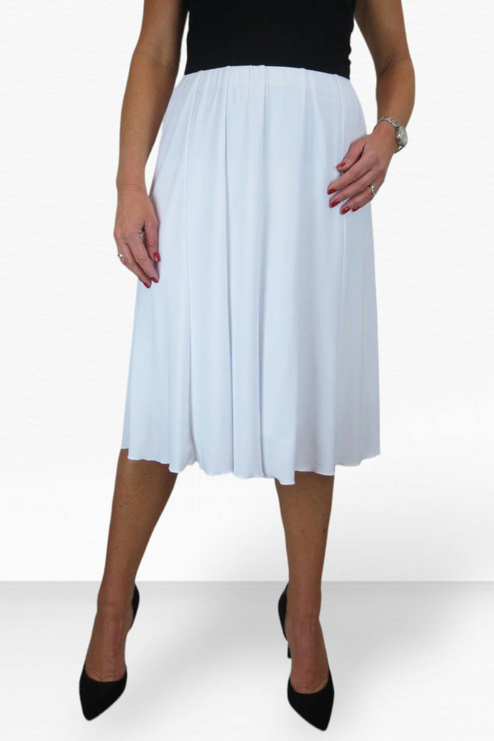 Paulo Due Women's White 26" Elasticated Soft Flared Midi Skirt - 10-12