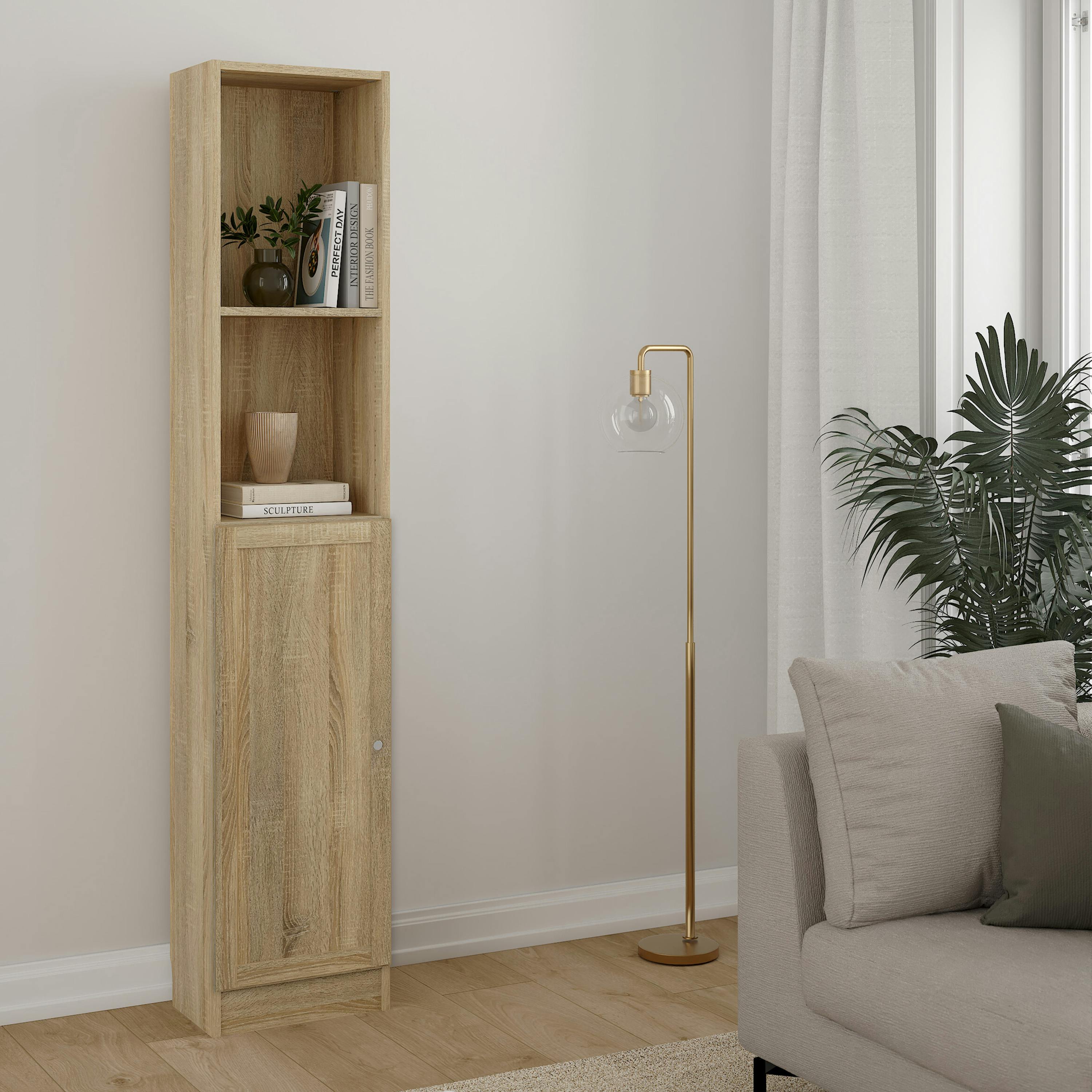 Rackhams Silver Basic Tall Narrow Combination Storage Bookcase In Oak (4 Shelves) With Oak Door - Manufactured Wood - 1 - Oak