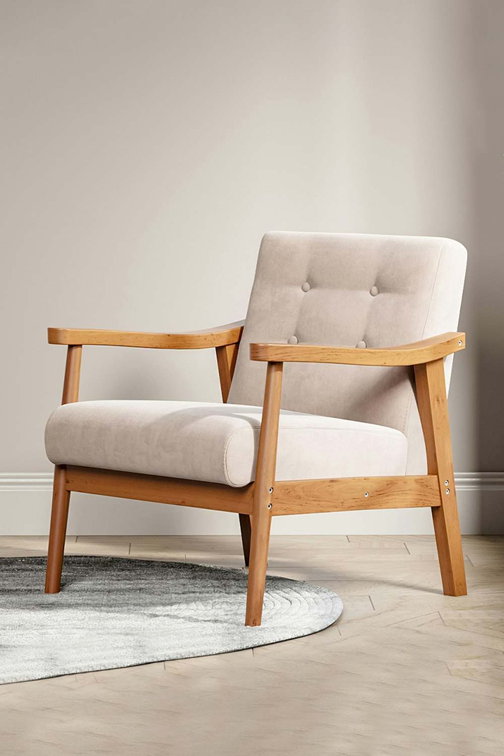 Rackhams Beige Wood Frame Upholstered Armchair