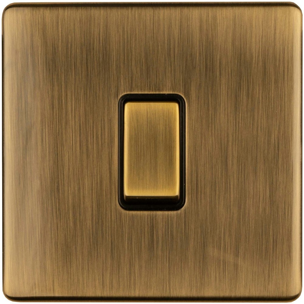 Loops Light Gang Single 10A Intermediate Switch Screwless Antique Brass Metal Rocker Size 1