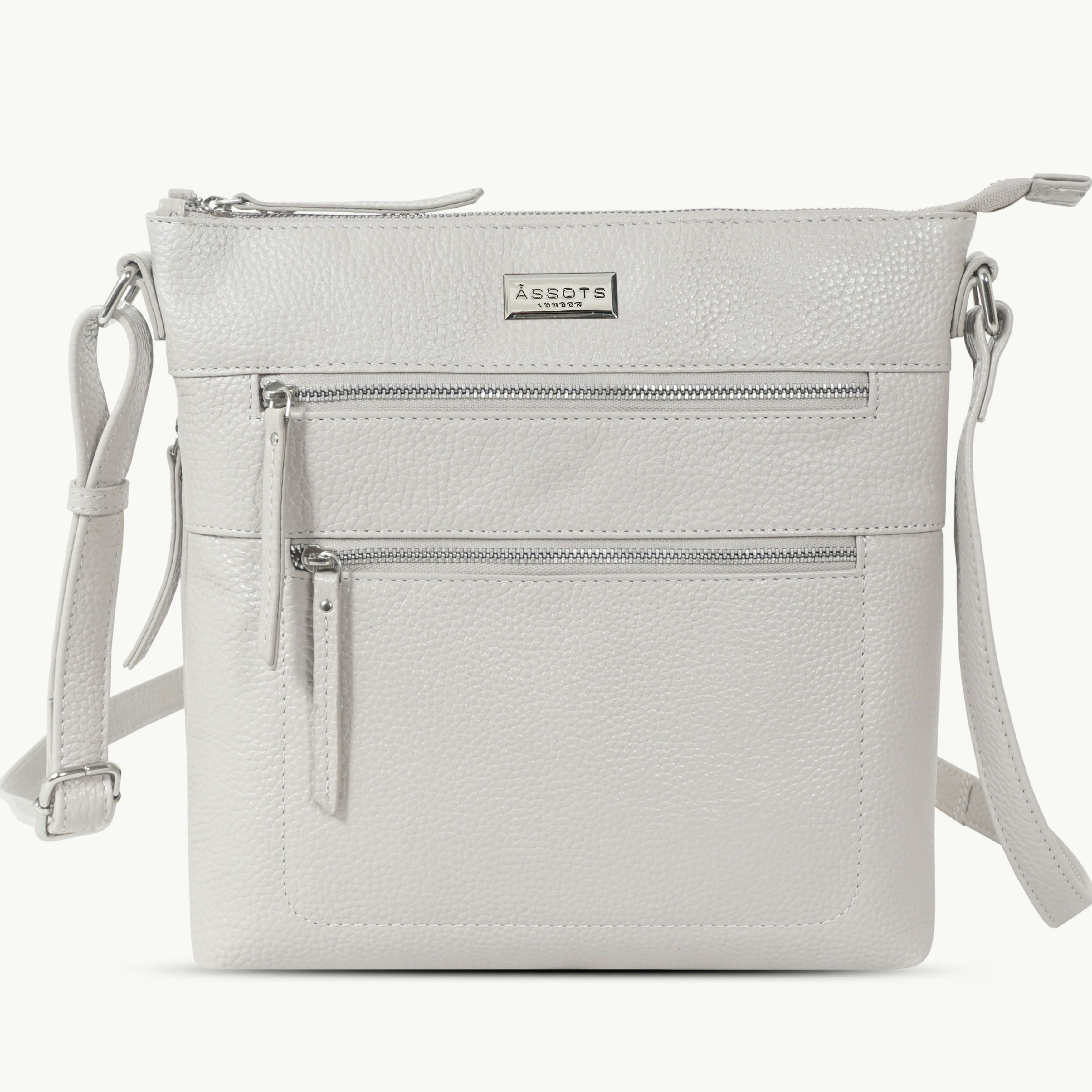 Assots London Grey/Grain 'Cori' Ice Pebble Real Leather Crossbody Bag