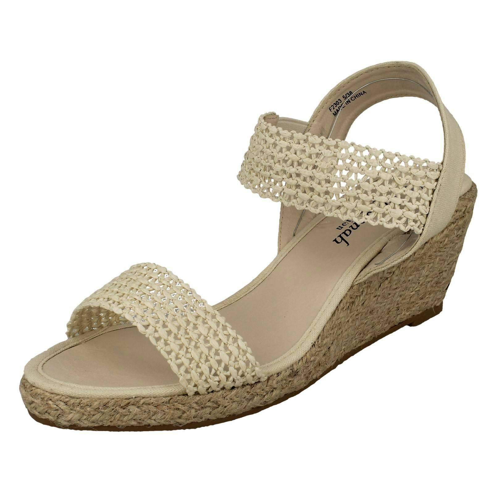 Savannah Women's Cream Slip On Wedge Heeled Sandal F2303 - Uk 9