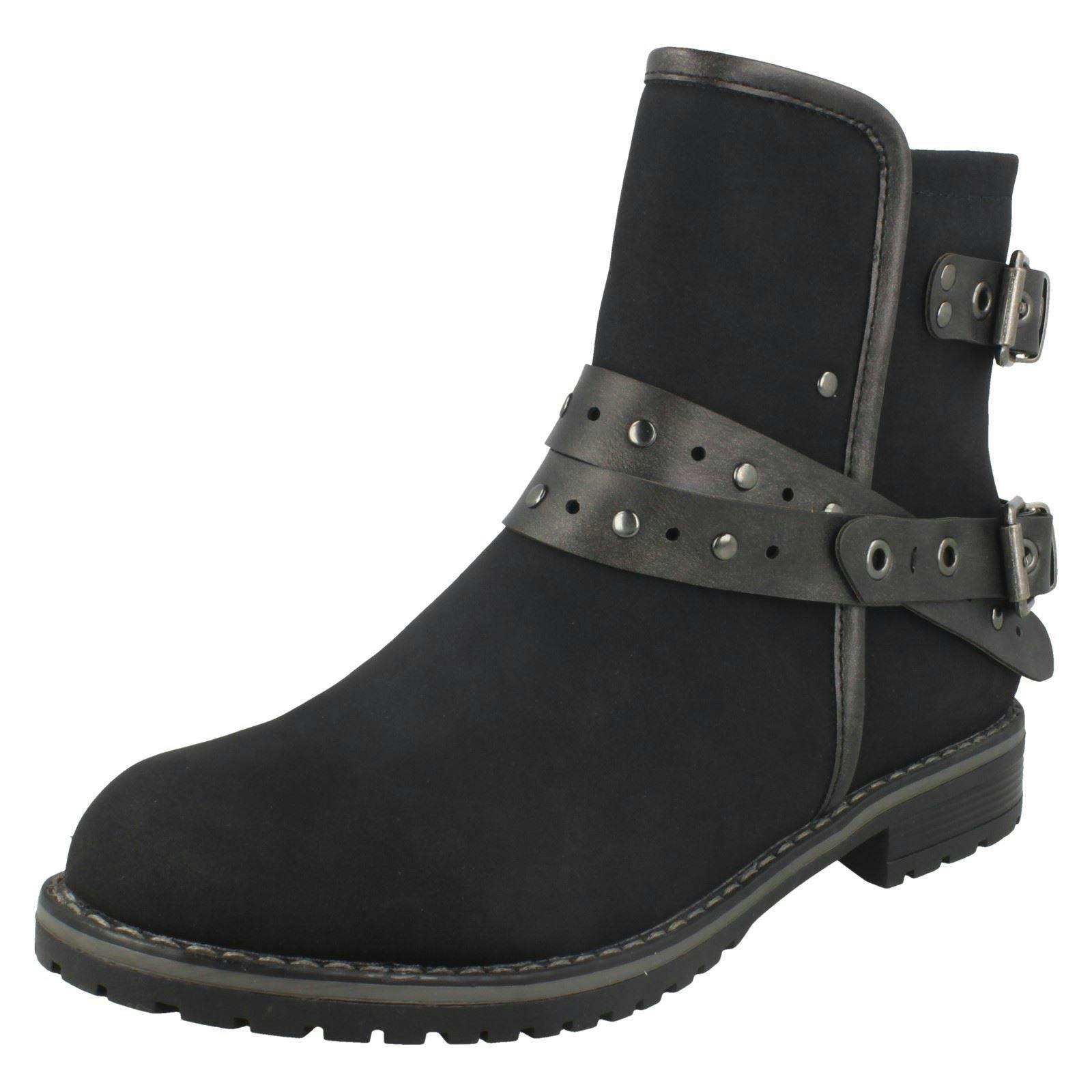 Spot On Women's Black Low Heel Ankle Boots F50708 - Uk 5