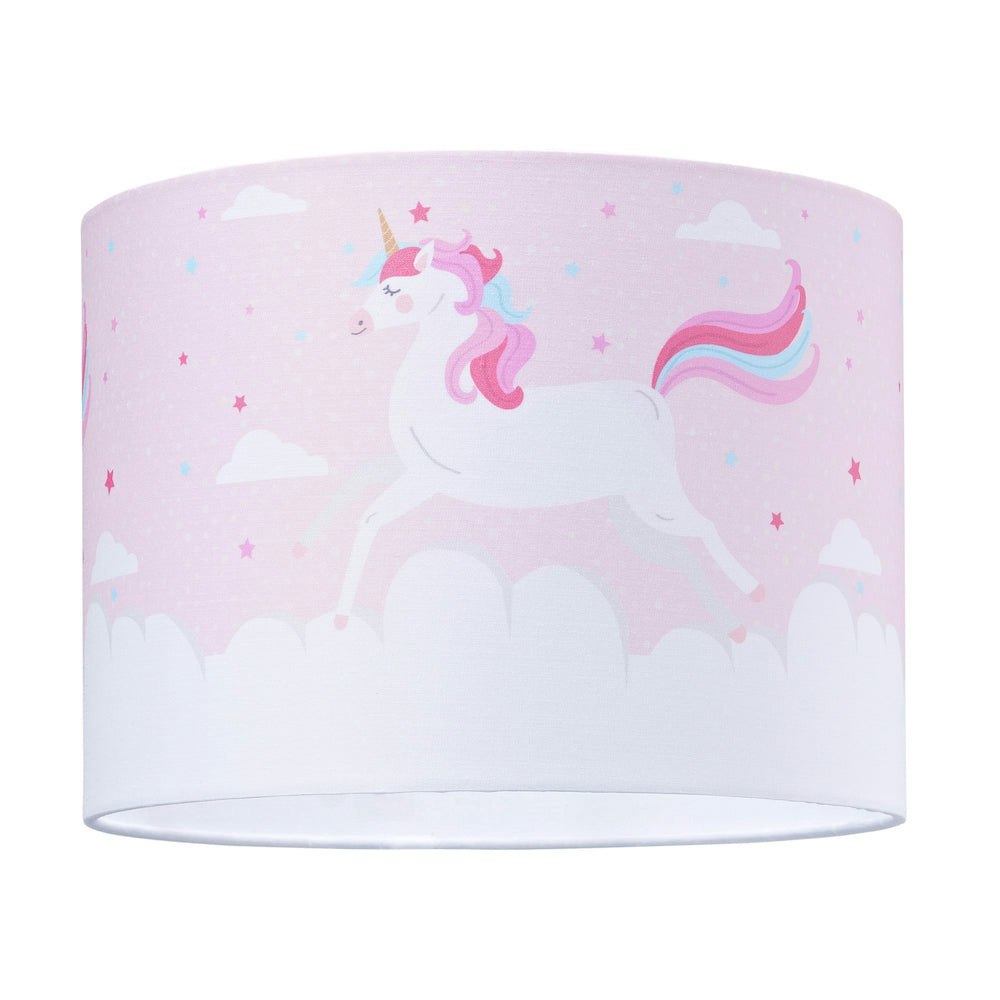 Happy Homewares Pink Beautiful Soft Cotton Lampshade With Dancing Unicorns And Clouds Decoration