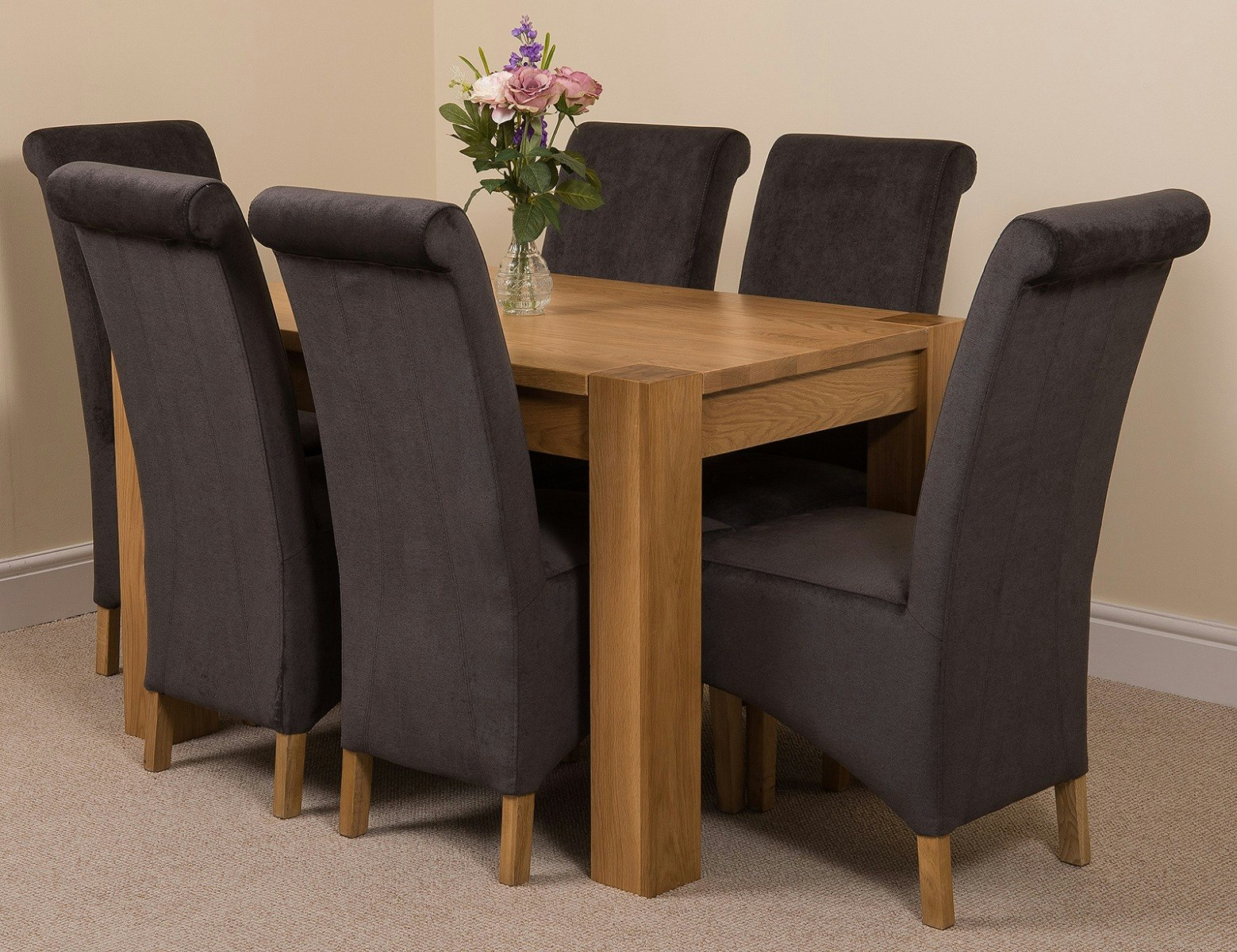 Rackhams Black Kuba Oak Dining Table With Montana Fabric Chairs - 6 Chairs Small