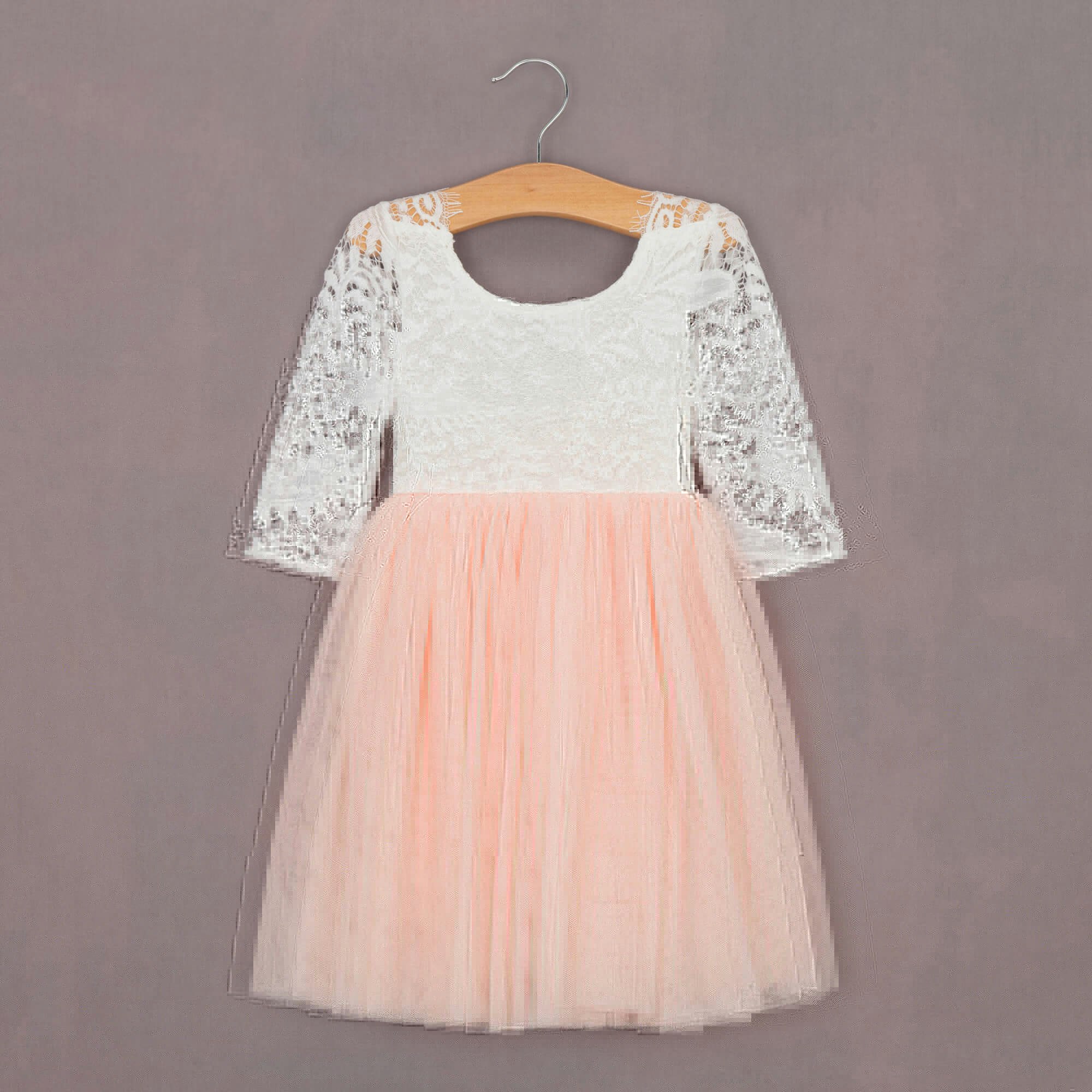 Uk Flower Girl Boutique Girls White/Peach/Pink Uk Flower Boutique Bohemian Classic Tea Dress - Blush - 2/3 Years