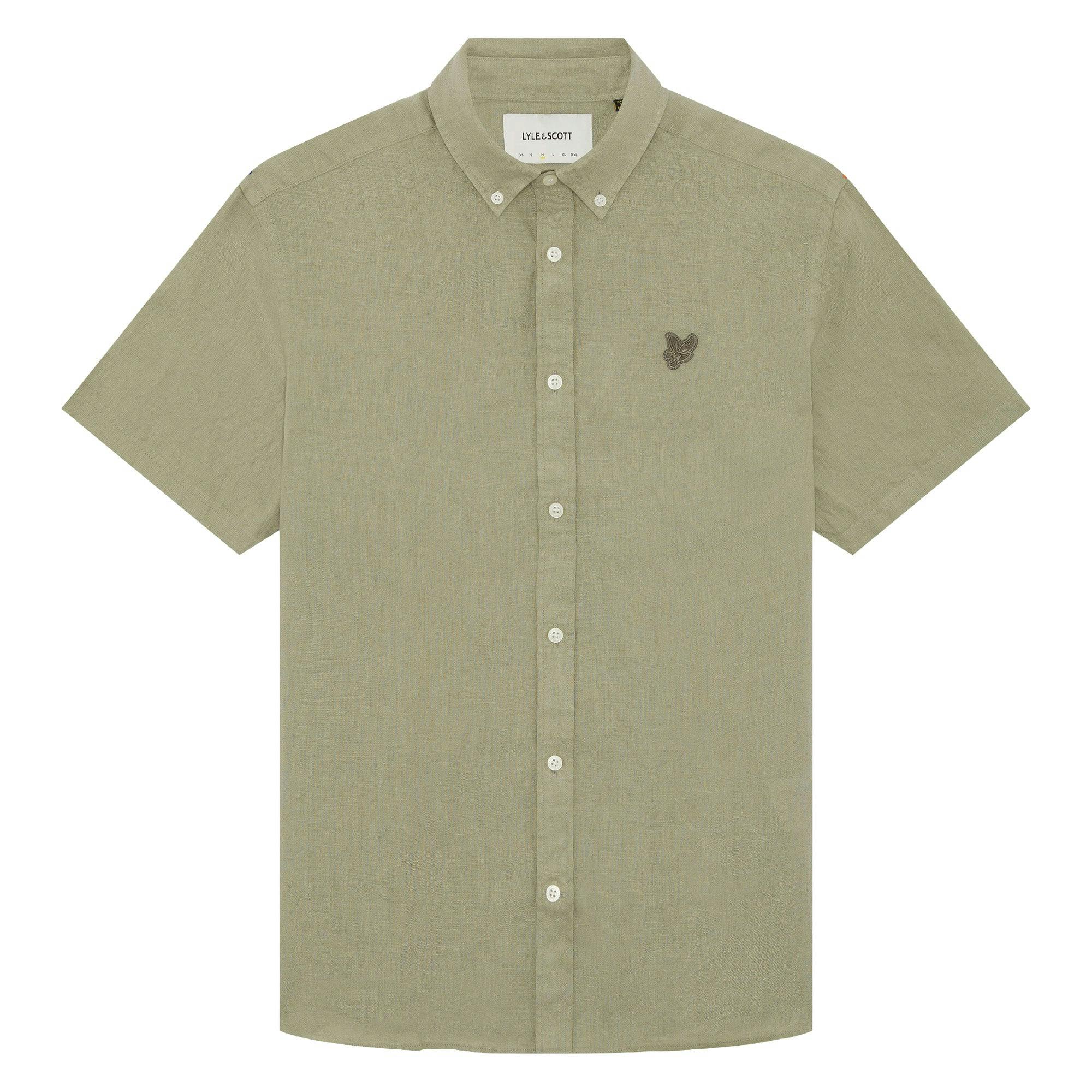 Lyle & Scott Men's Green Short Sleeve Linen Shirt - Image 2