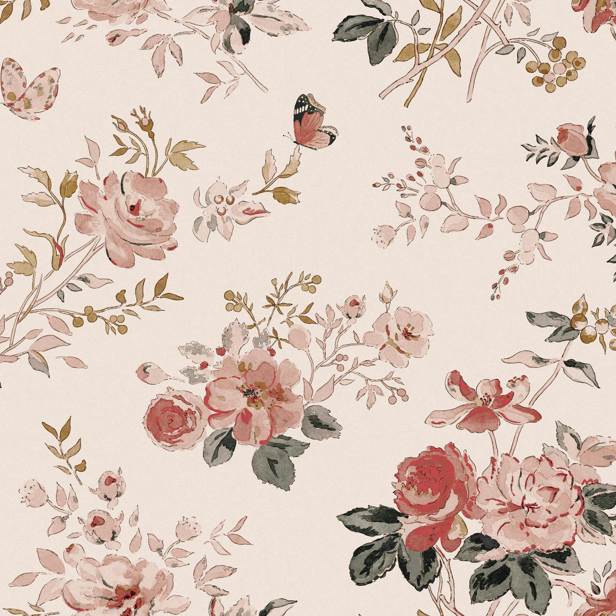 Sophie Allport Pink Vintage Rose Chalk Blush Wallpaper