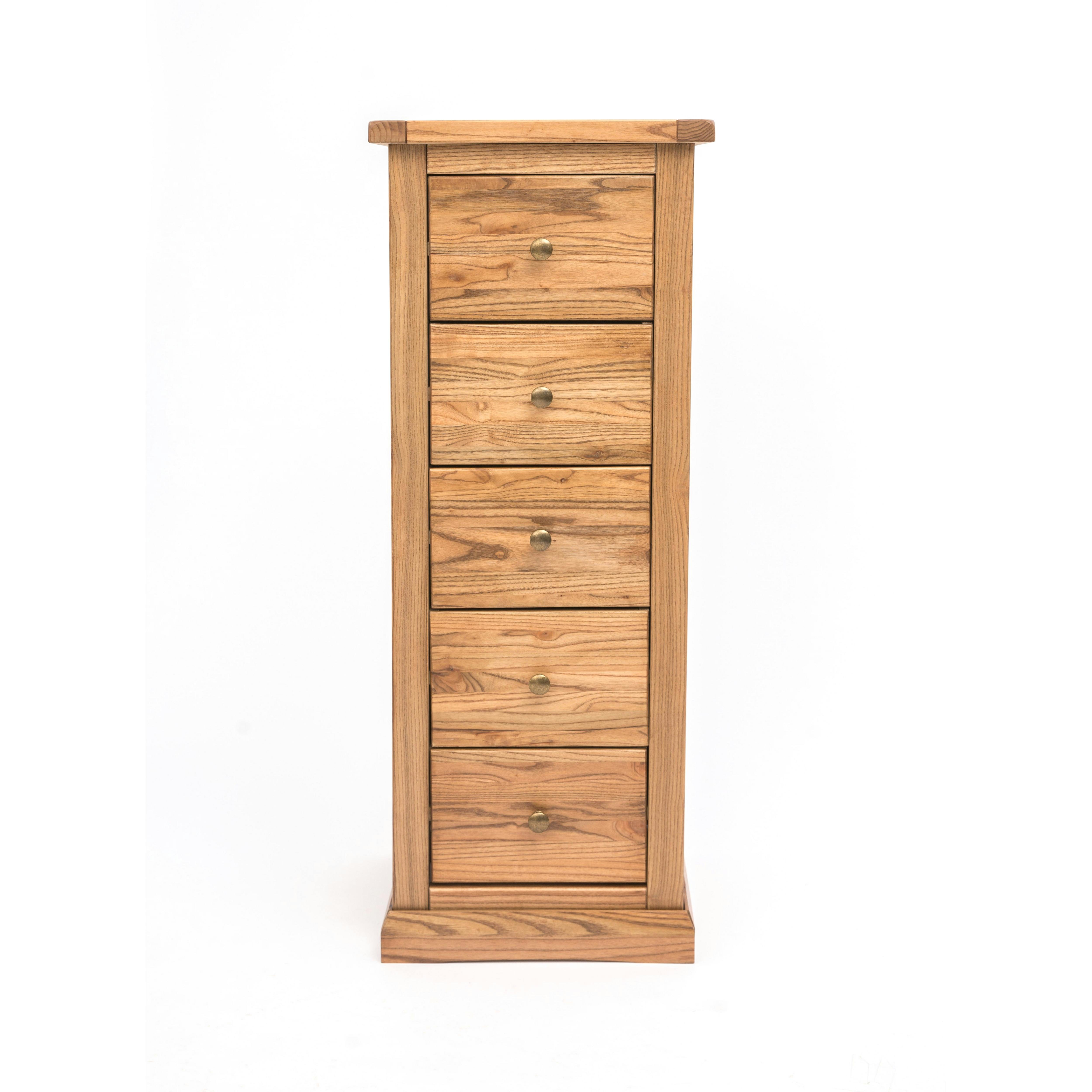Cabinet Bits Light Salerno 5 Drawer Narrow Chest Of Drawers Brass Knob - Natural