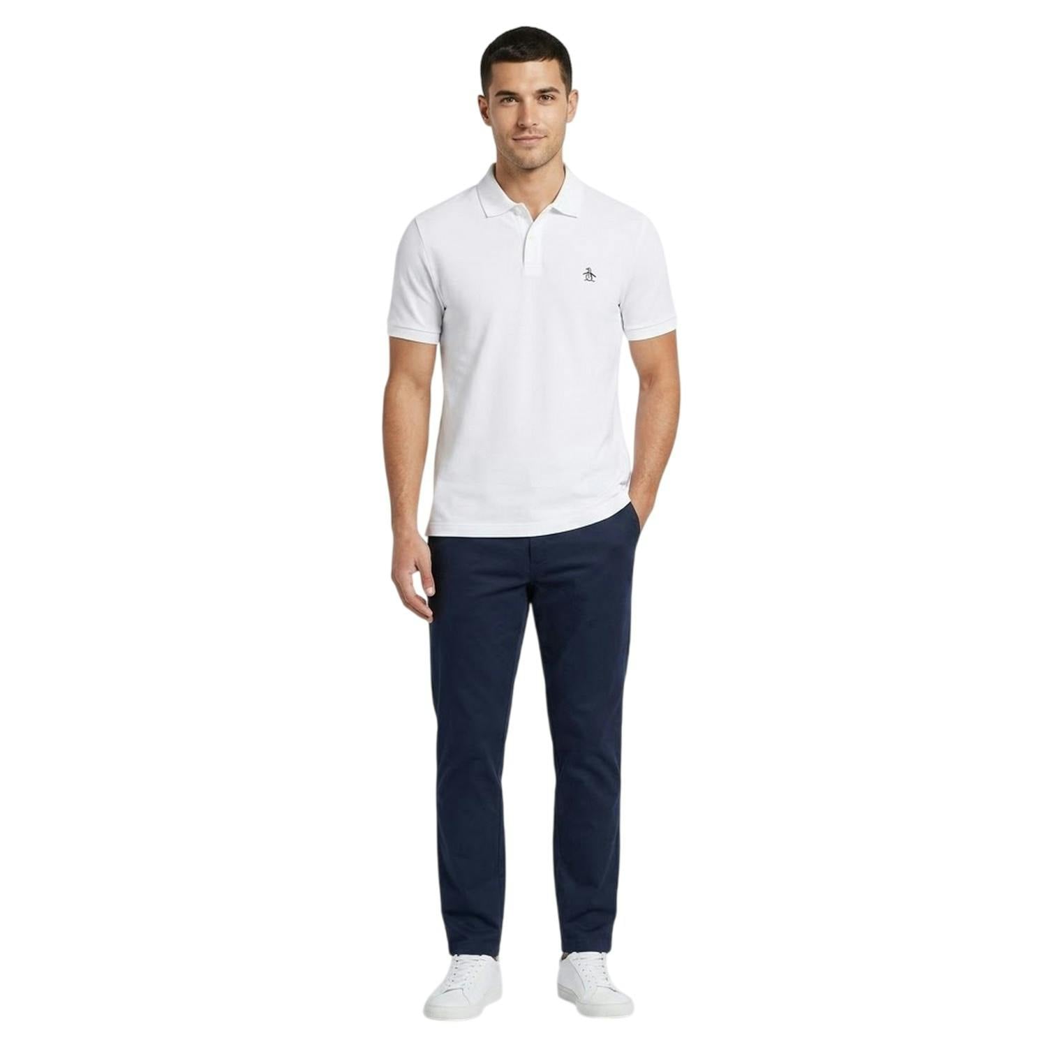 Original Penguin Men's White Embroidered Logo Polo Shirt - Xl - 100% Cotton