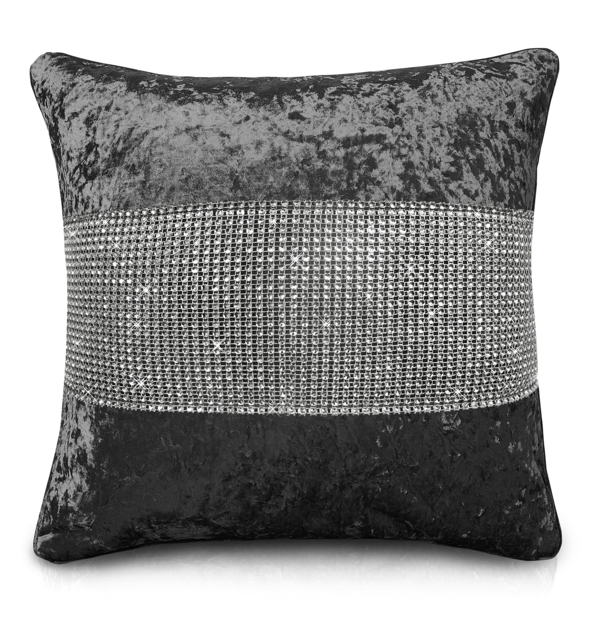 Intimates Luxury Crushed Velvet Diamonte Detail Cushion - 43Cm X 43Cm - Charcoal