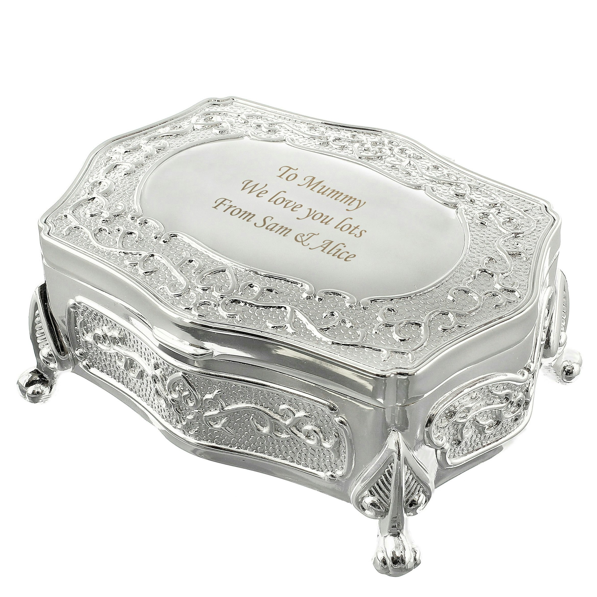 Personalised Memento Company Silver Personalised Small Antique Trinket Box