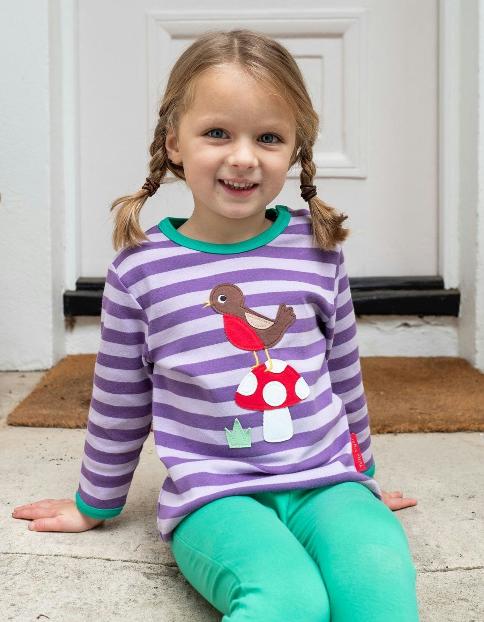 Toby Tiger Purple/Lilac/Green Organic Robin Applique Long-Sleeved T-Shirt - 3-4Y / 104Cm