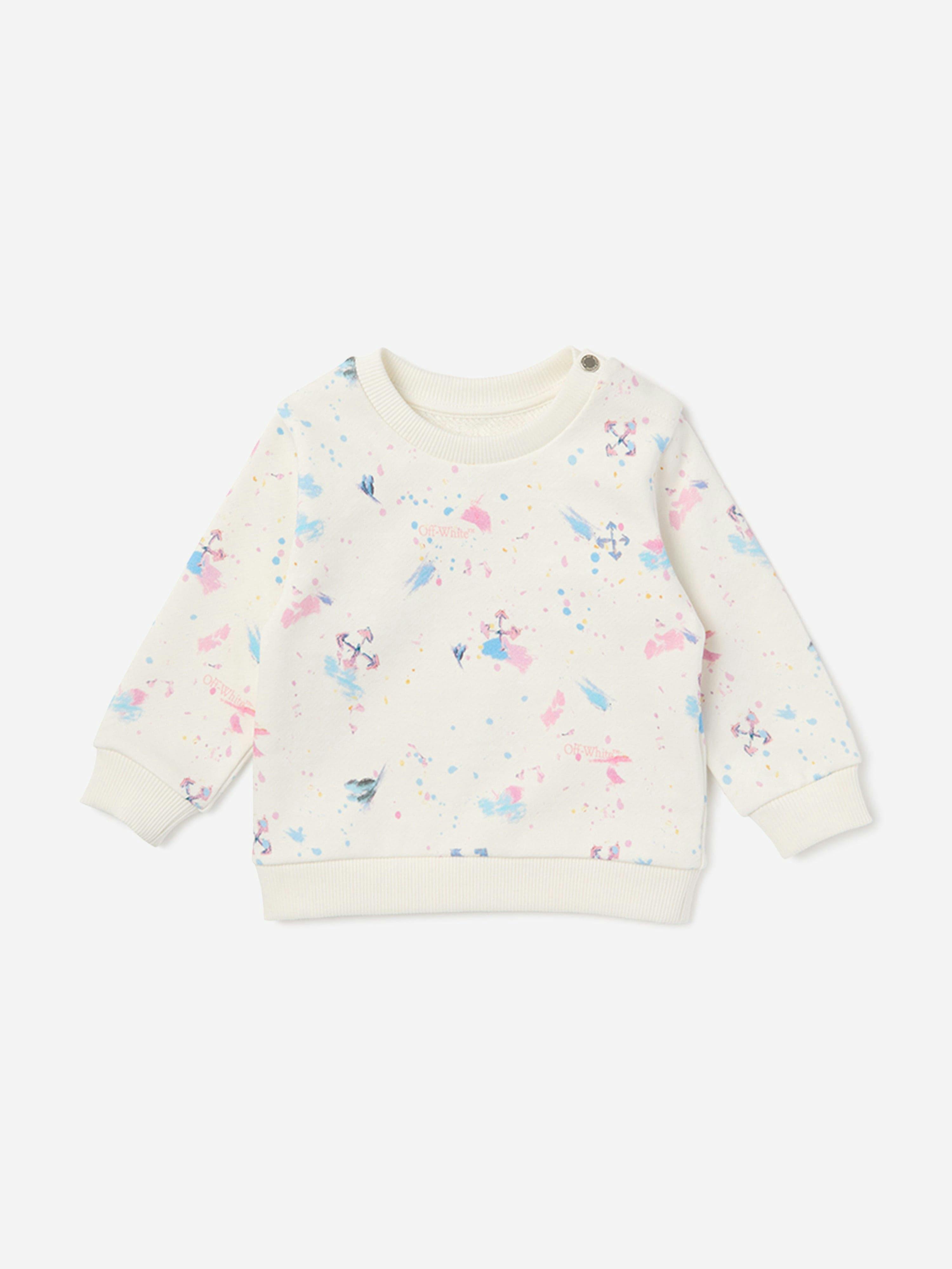 Off-White Women's White/Pink Off- Baby Girls Arrow Splat Aop Crewneck Sweatshirt In - 36 Mths