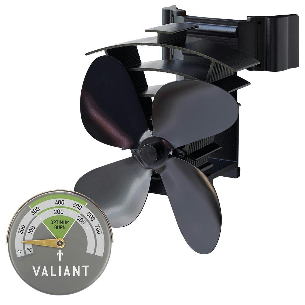 Valiant Black Remora Flue Pipe Stove Fan With Magnetic Thermometer - Remora Magnetic Flue Pipe Stove Fan And Thermometer