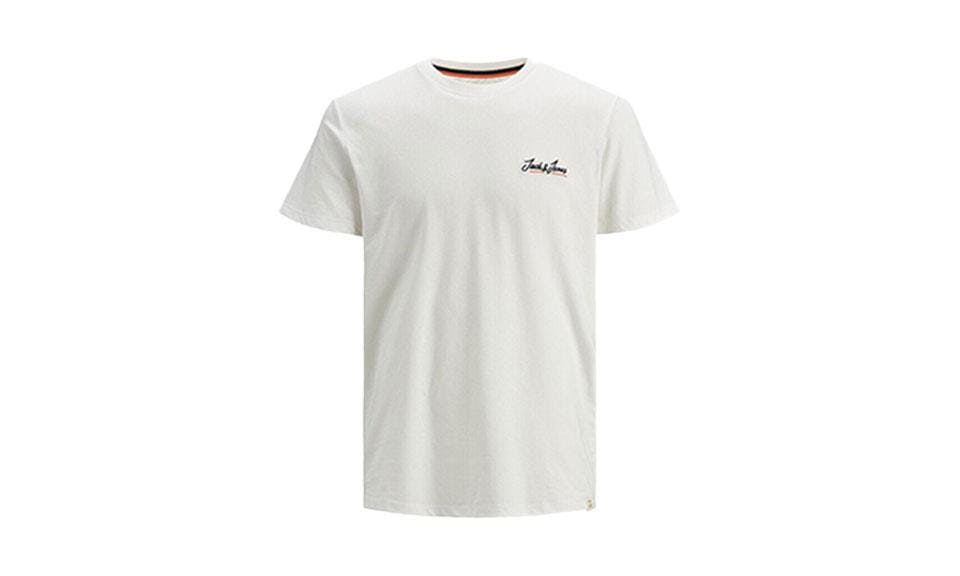 Jack & Jones Men's White Logo Casual T-Shirt Crew Neck Short Sleeve, - S