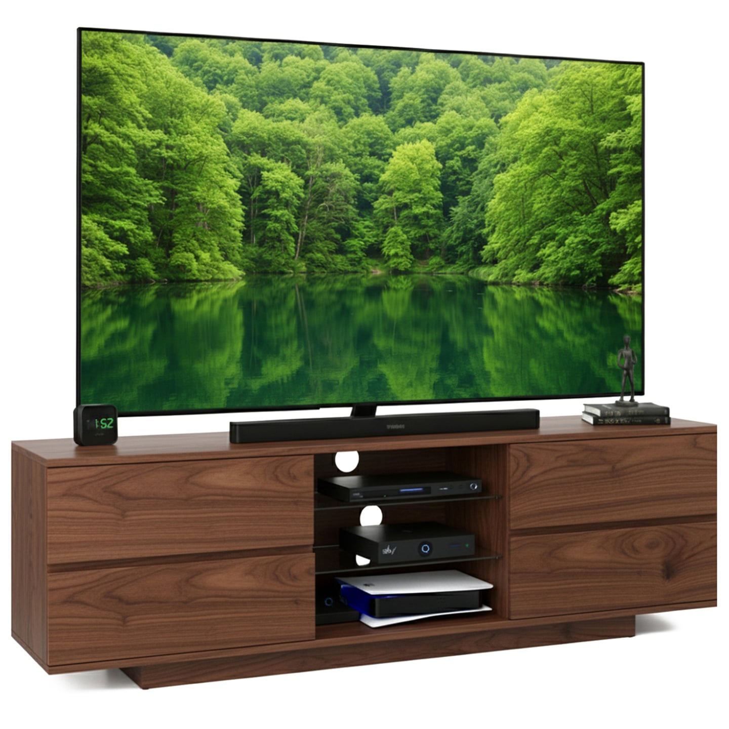 Rackhams Avitus Premium Walnut With 4-Walnut Drawers And 3-Shelves 32"-65" Led/Oled/Lcd Tv Cabinet