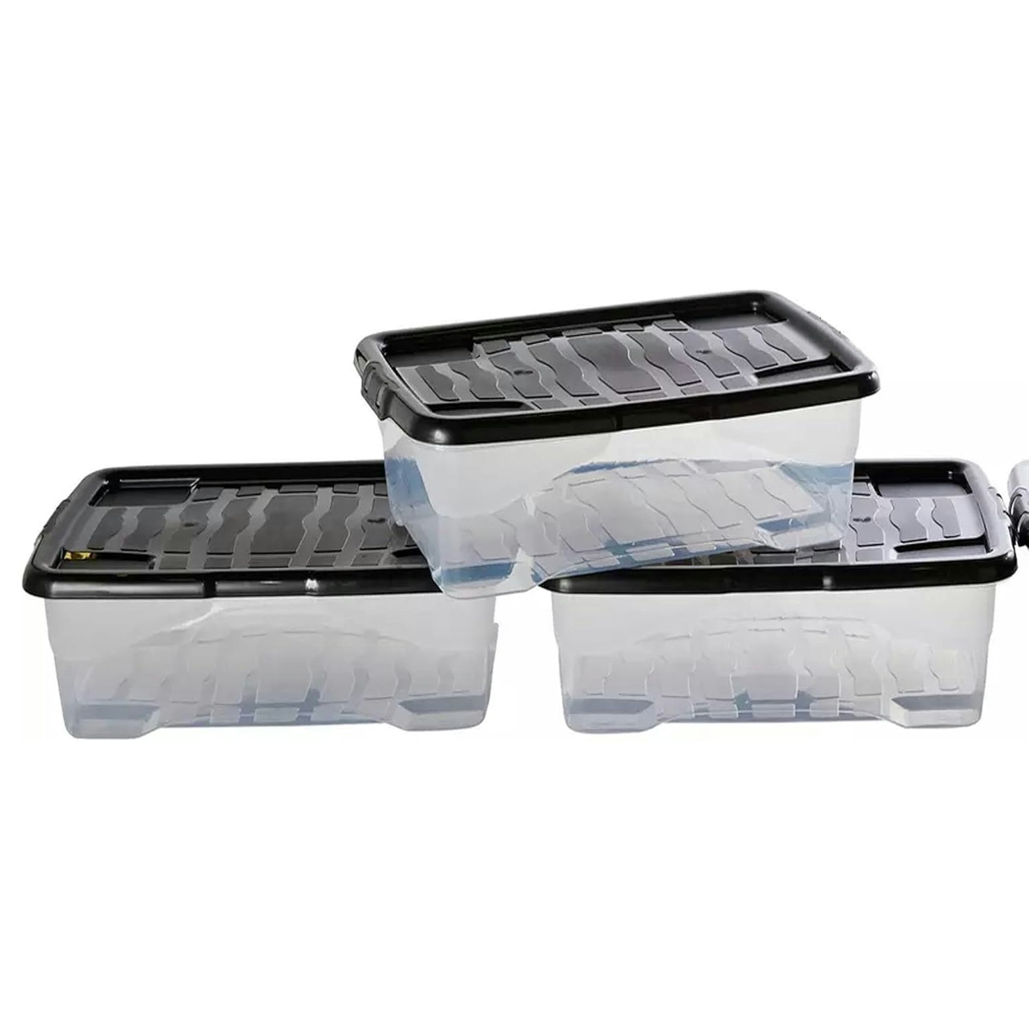 Storm Trading Group Black Pack Of 5 Strong Durable 30 Litre Curve Plastic Underbed Storage Boxes With Lids For Home & Office
