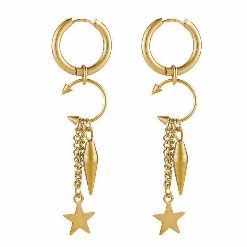 Luxe Tones Gold Aelin Luxe 18Ct Plated Statement Dangle Star Charm Hoop Earrings