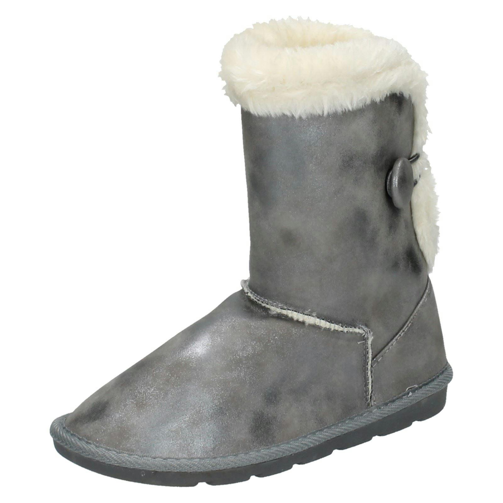 Spot On Girls Faux Fur Lined Winter Boots - Pewter - Uk 13 Child