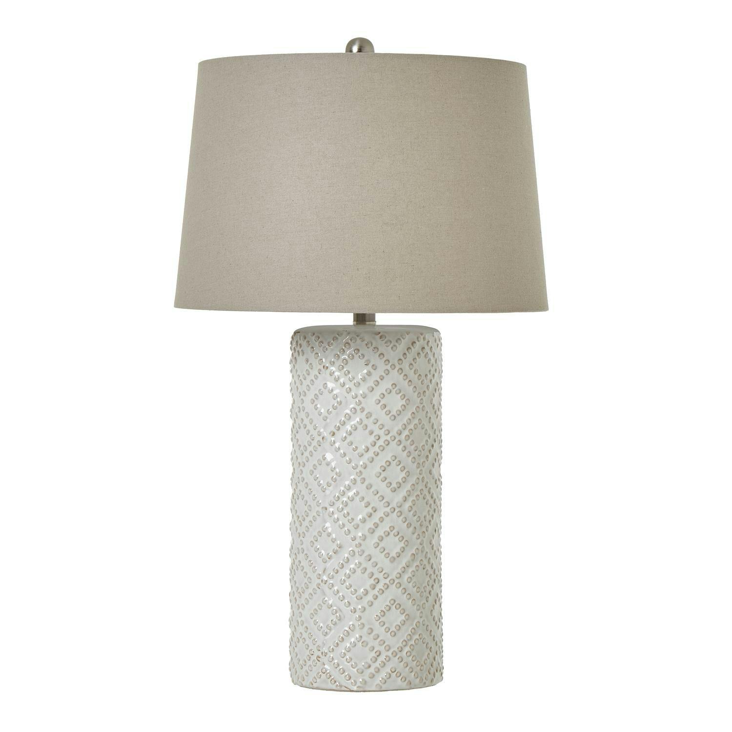 Hill Interiors White Beaded Ceramic Table Lamp (Uk Plug) - 71Cm X 40Cm X 40Cm - 100% Mixed