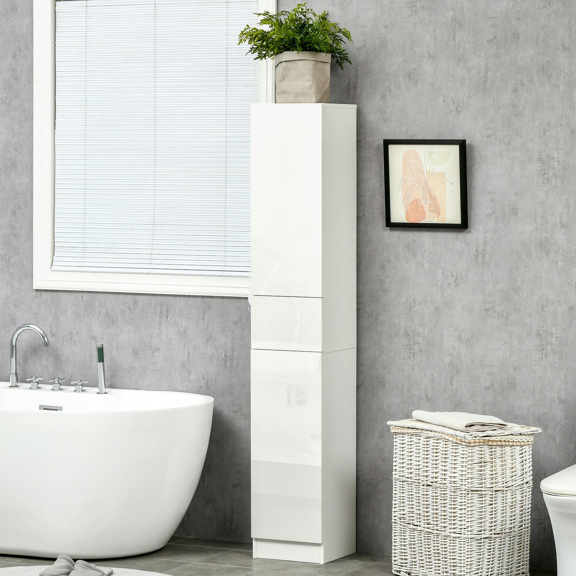 Rackhams White High Gloss Tall Bathroom Cabinet With Adjustable Shelves