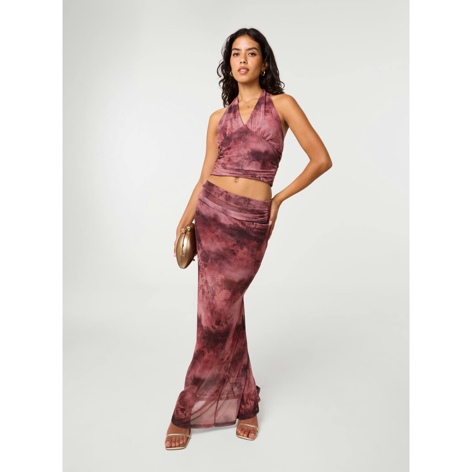 Pink Vanilla Moody Mesh Maxi Skirt - Rust - S