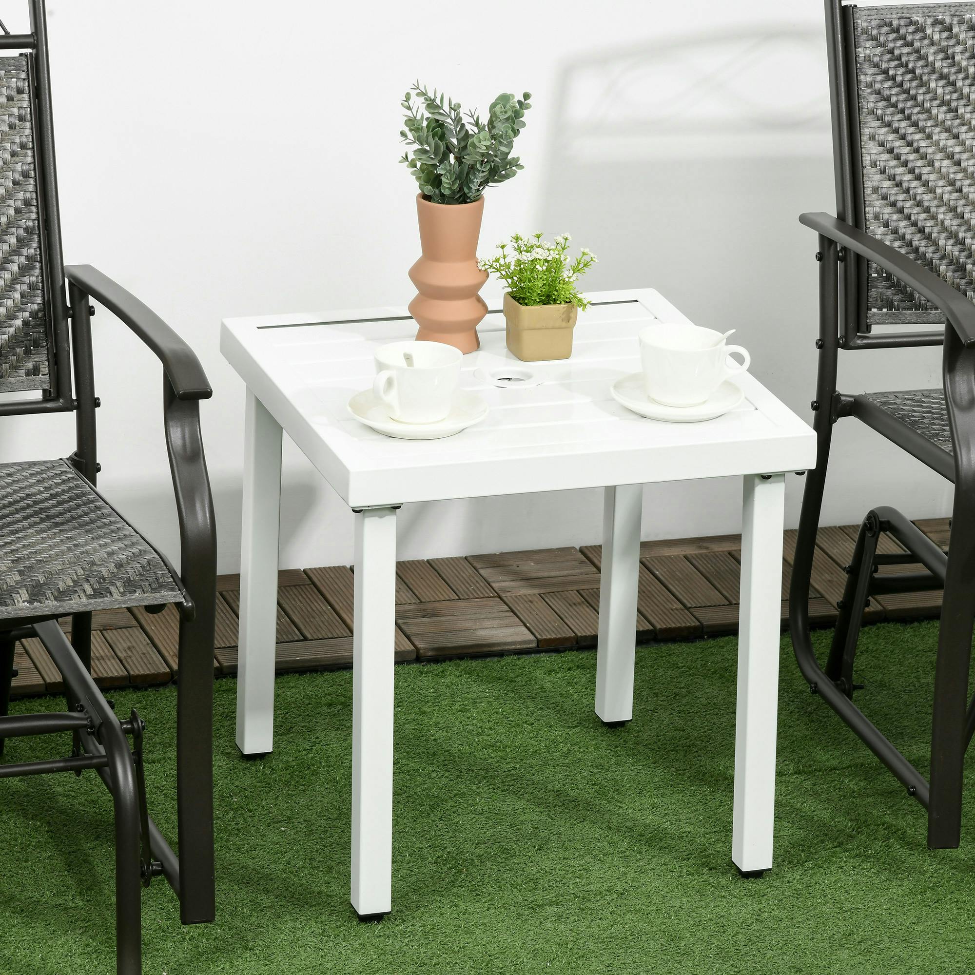 Rackhams Garden Side Table Coffee Table With Umbrella Hole For Patio Balcony - 1 - 51 X 51 X 51 Cm - 51