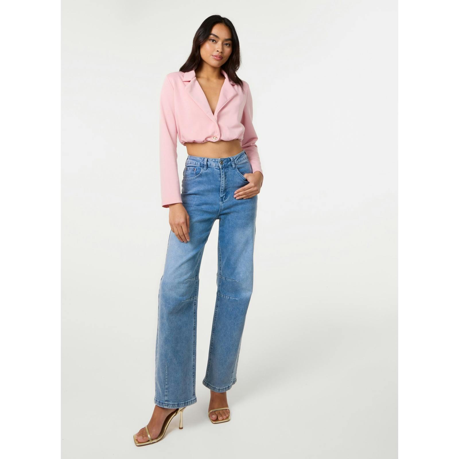 Pink Vanilla Crop One Button Puffball Blazer Jacket - One Size