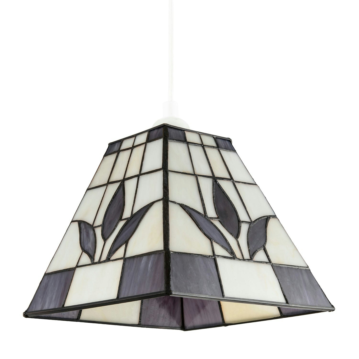 Rackhams Purple/Amber Square And Stained Glass Tiffany Pendant Lighting Shade